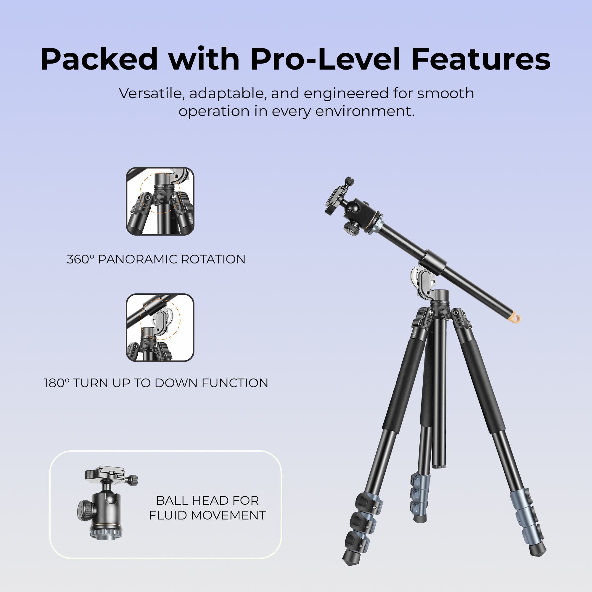 Digitek (DTR 540 BH) Heavy Duty Multi-Angle DV Tripod Cum Monopod, 360° Ball Head, 180° Tilt, Flip Leg Lock, 4-Section Adjustable, 8Kg Max Load, 6.26ft Height, 28mm Tube, Portable for DSLR, Camera & Videography