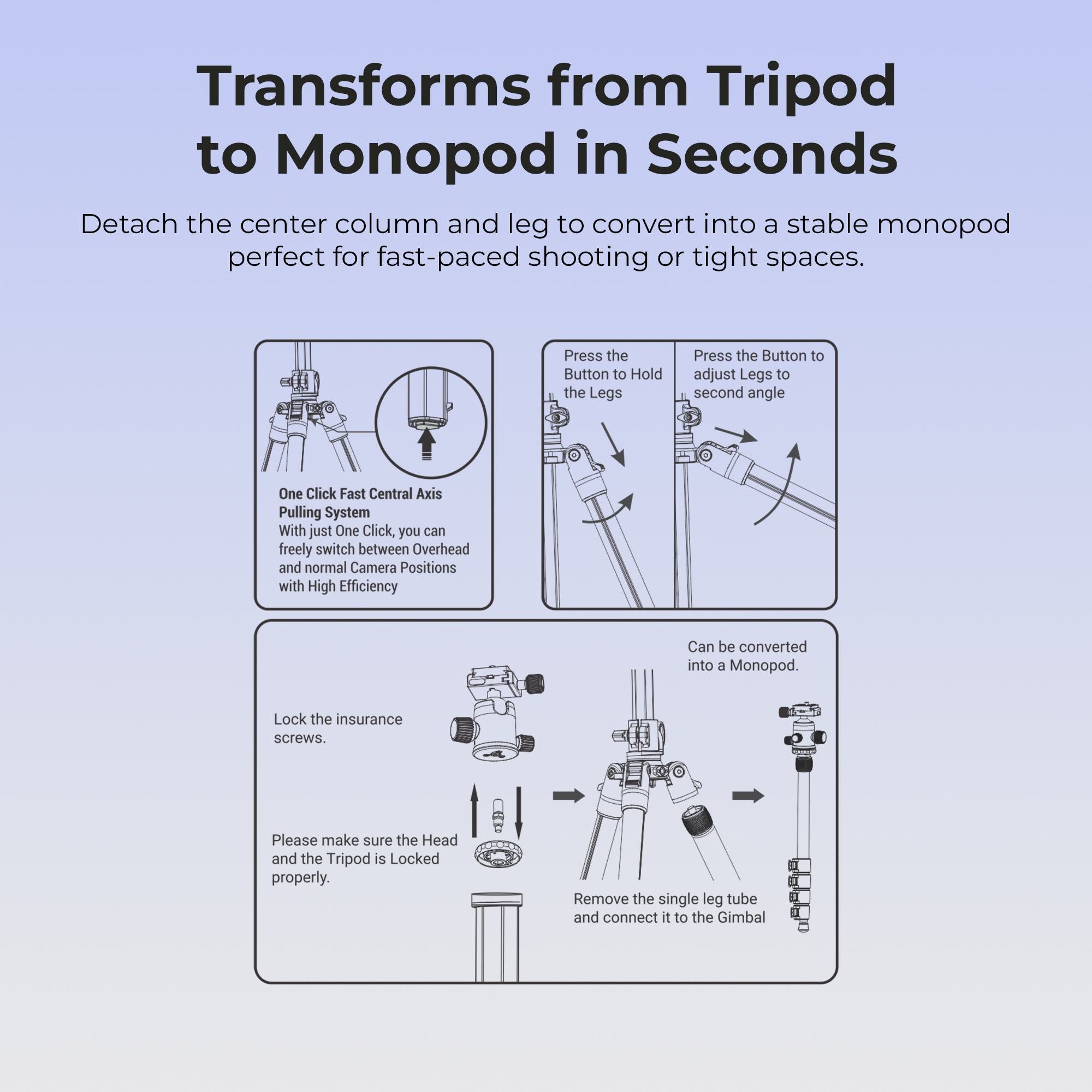 Digitek (DTR 540 BH) Heavy Duty Multi-Angle DV Tripod Cum Monopod, 360° Ball Head, 180° Tilt, Flip Leg Lock, 4-Section Adjustable, 8Kg Max Load, 6.26ft Height, 28mm Tube, Portable for DSLR, Camera & Videography