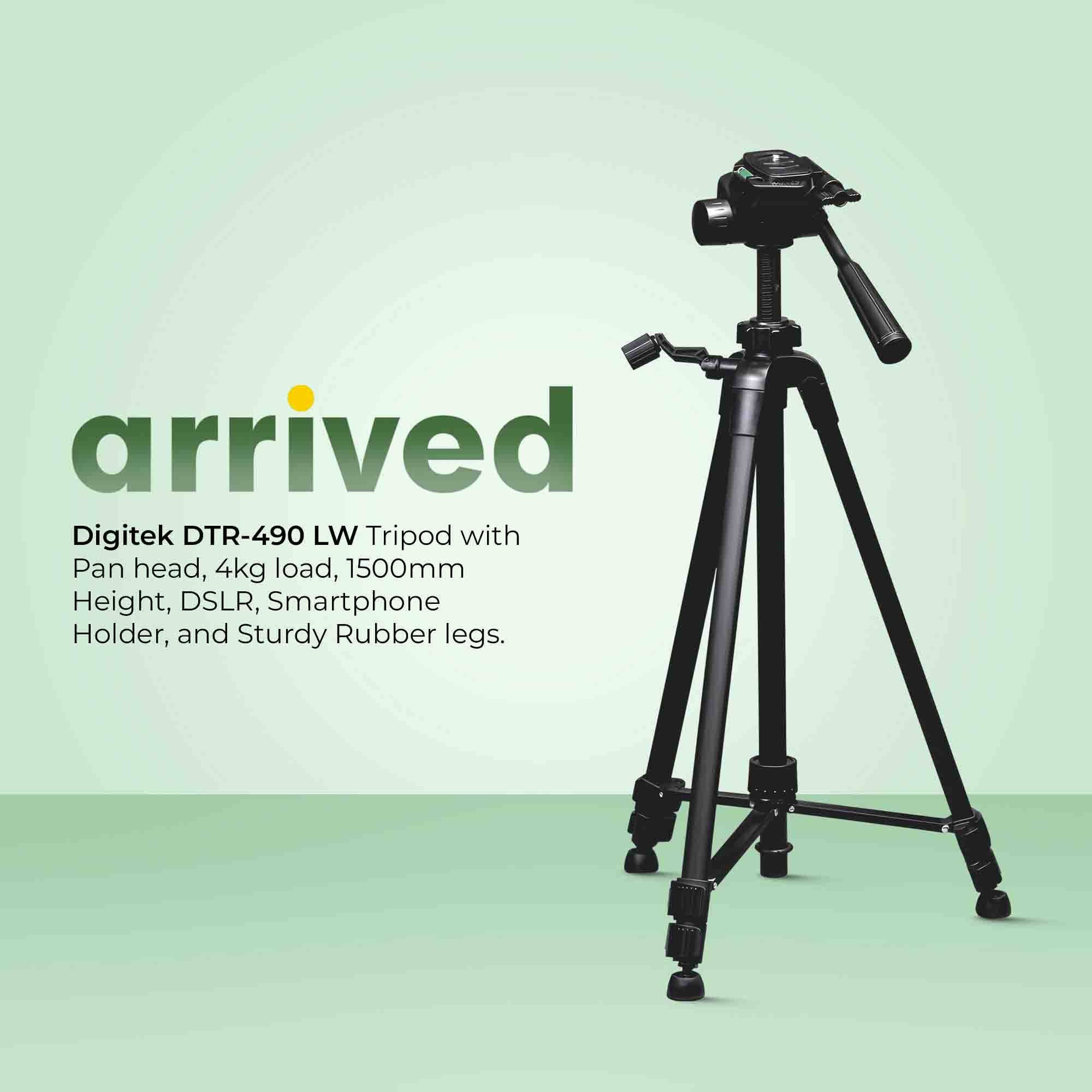 Digitek (DTR-490 LW) Foldable Tripod Stand with Smartphone Holder, Pan Head & Quick Release Plate, 4.92ft Max Height, 4kg Load, Rubberised Legs, 3-Section Adjustable for DSLR & Smartphones