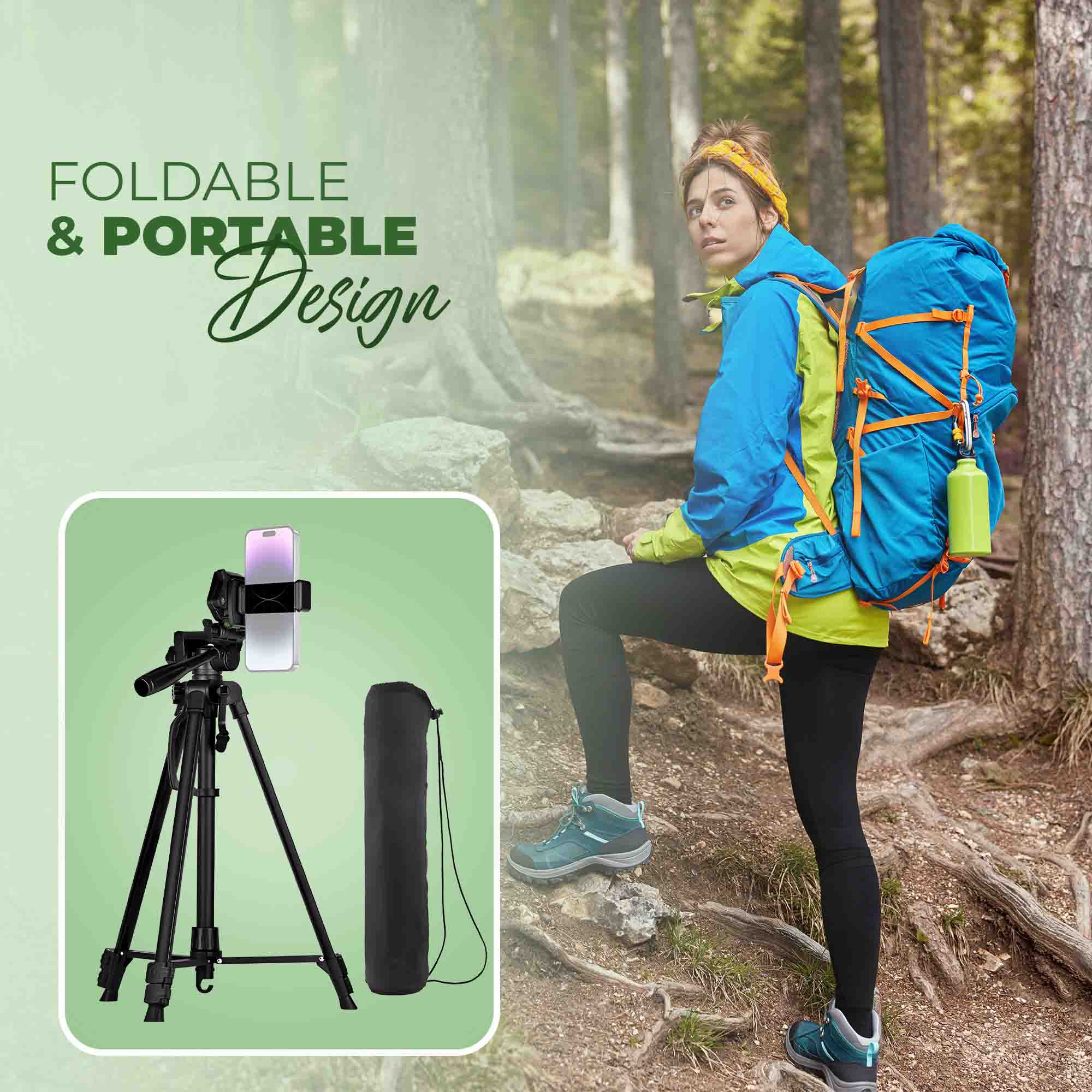 Digitek (DTR-490 LW) Foldable Tripod Stand with Smartphone Holder, Pan Head & Quick Release Plate, 4.92ft Max Height, 4kg Load, Rubberised Legs, 3-Section Adjustable for DSLR & Smartphones