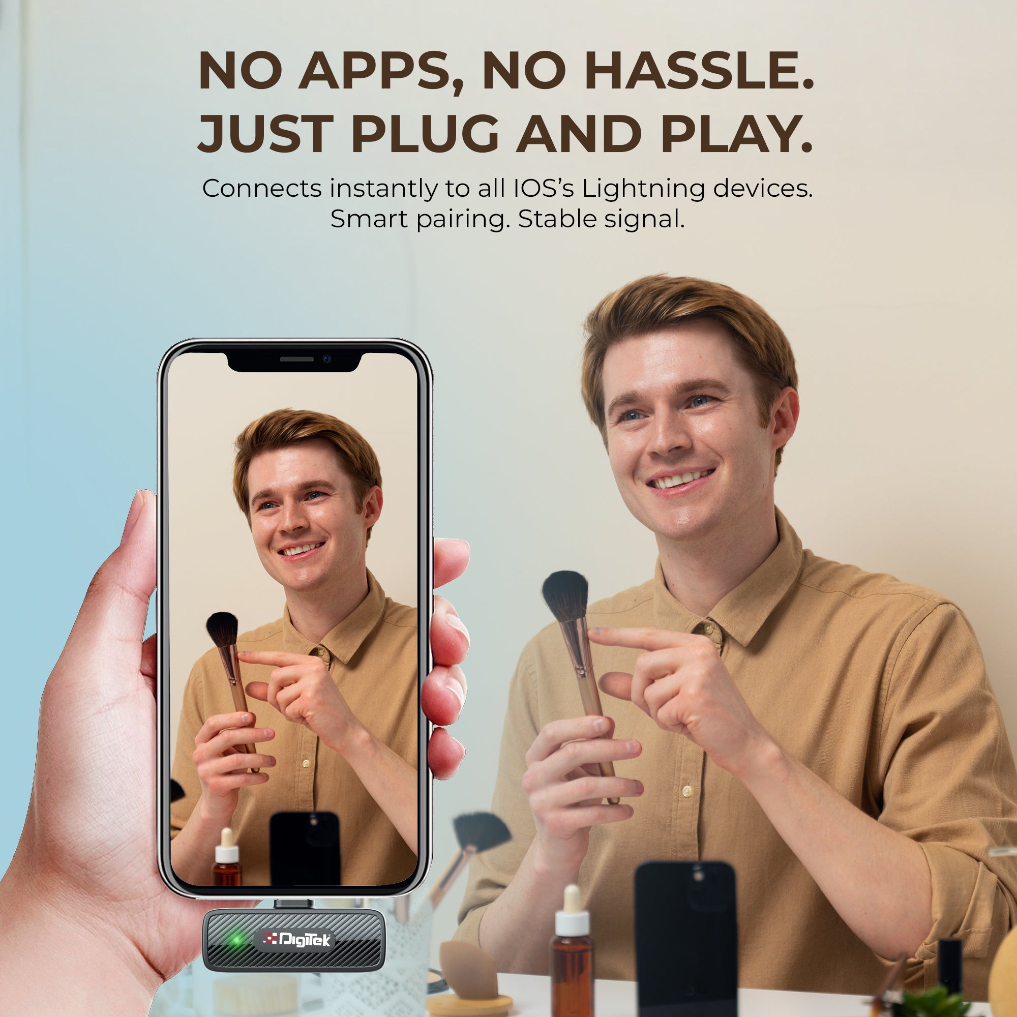 جهاز استقبال Digitek (DWM-009 PRO) بتردد 2.4 جيجاهرتز مزود بموصل Lightning وميكروفونين مزدوجين، متوافق مع سلسلة هواتف iPhone X/11/12/13/14