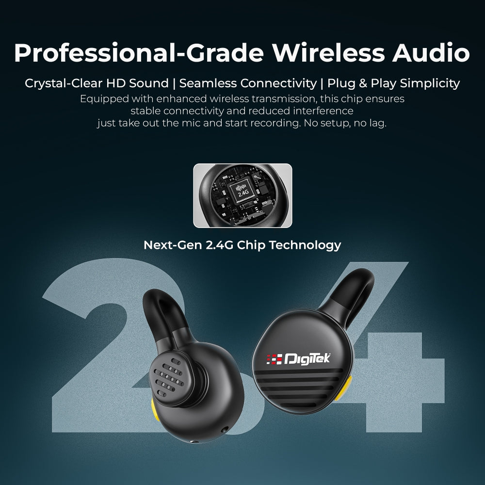 Digitek (DWM 119) 2-in-1 Wireless Microphone, 2.4G Mic with 30m Range, 6Hr Battery, Noise Cancellation & Power Indicator, for iPhone & Android Smartphones, Ideal for Vlogging, Live Streaming & Interviews