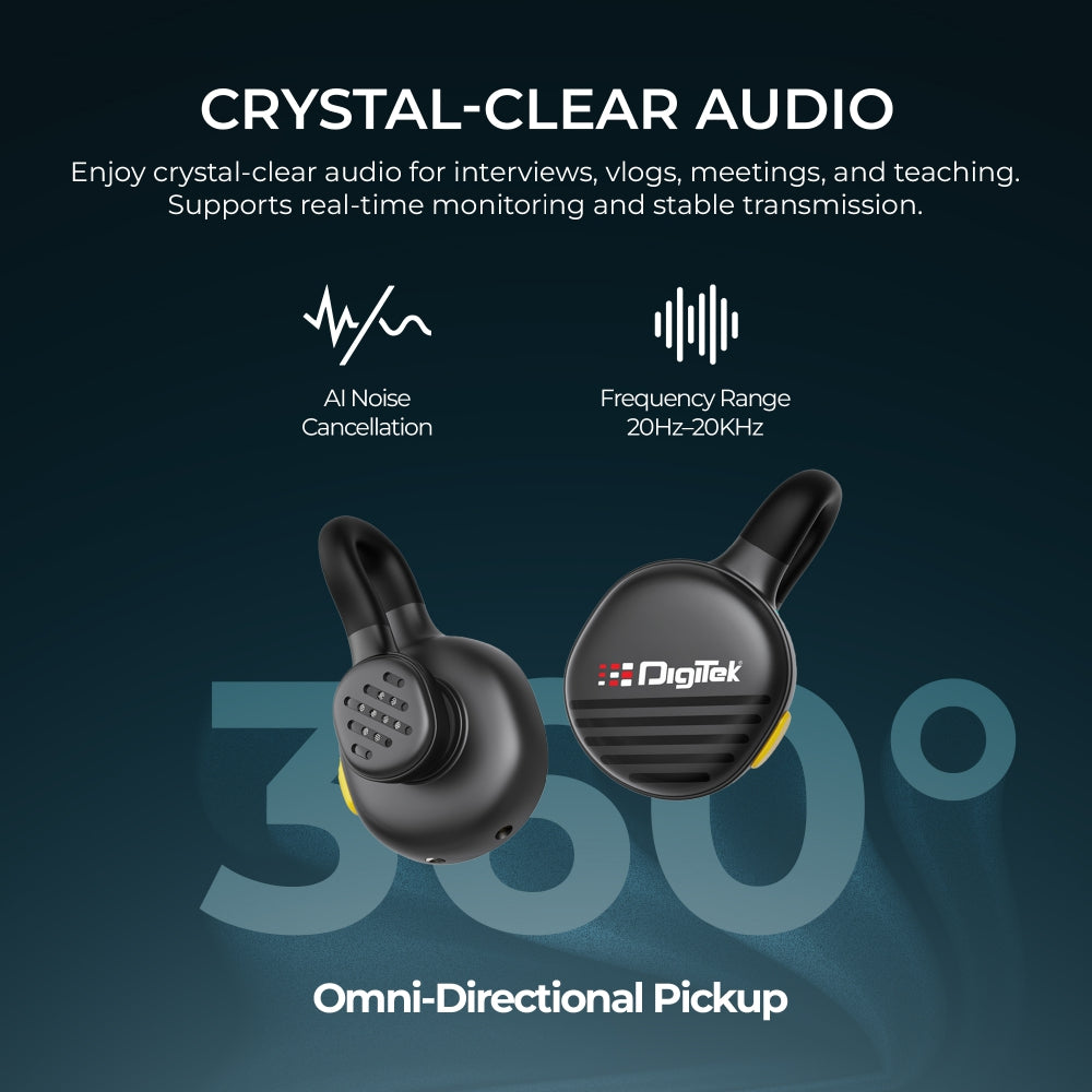 Digitek (DWM 119) 2-in-1 Wireless Microphone, 2.4G Mic with 30m Range, 6Hr Battery, Noise Cancellation & Power Indicator, for iPhone & Android Smartphones, Ideal for Vlogging, Live Streaming & Interviews