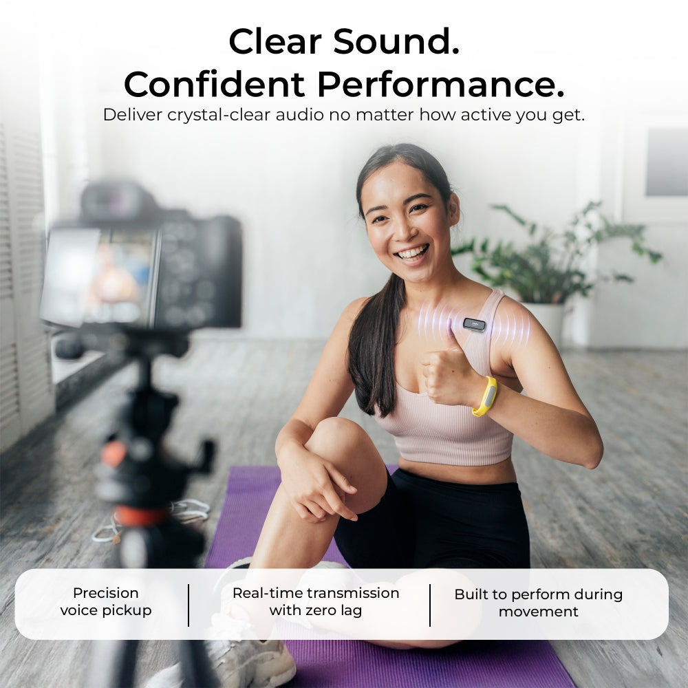 نظام ميكروفون لاسلكي Digitek (DWM 120)، مزود بخاصية تقليل الضوضاء، وميكروفون بتردد 2.4 جيجاهرتز بمدى يصل إلى 50 مترًا وبطارية تدوم 4.5 ساعات، متوافق مع هواتف iPhone وAndroid الذكية، مثالي لمدونات الفيديو والبث المباشر والمقابلات