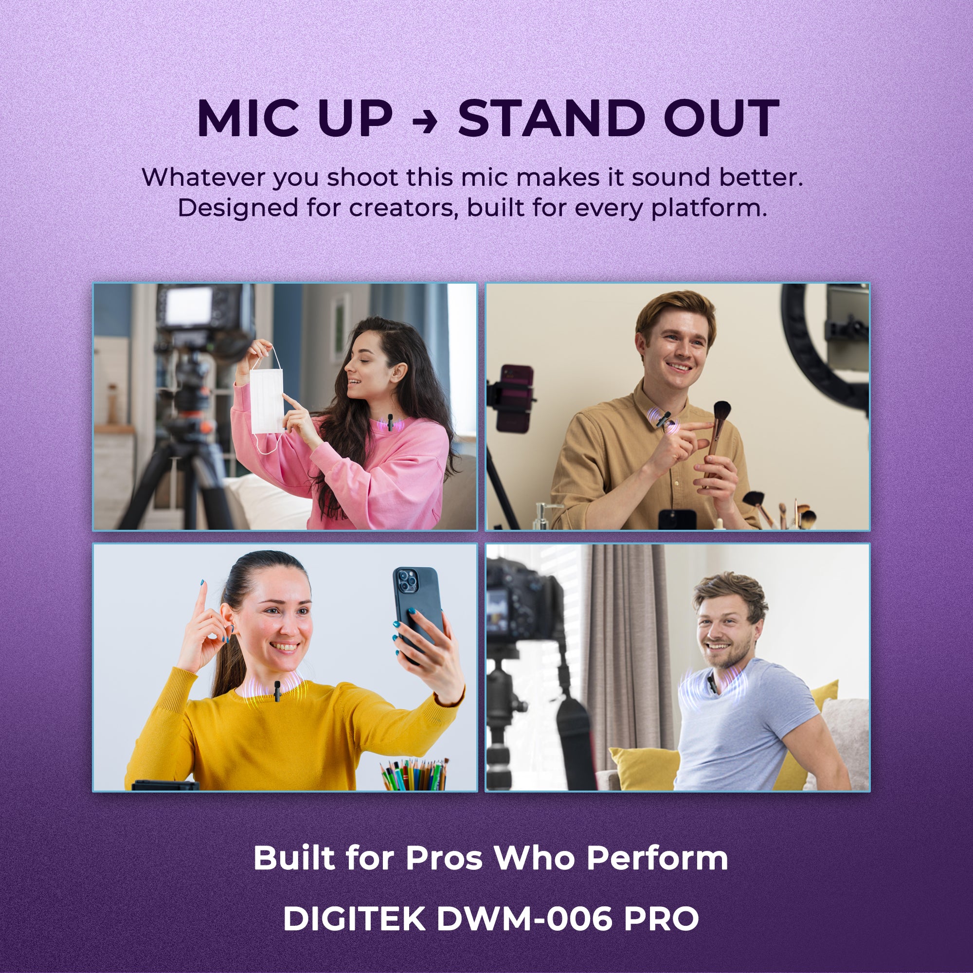 Digitek® (DWM-006 PRO) Wireless Microphone & Receiver with Type-C Connector, 2.4GHz Frequency, 4Hr Battery, 20m Range, For Android Phone & Type-C Devices, Ideal for Voice Recording & Live Streaming