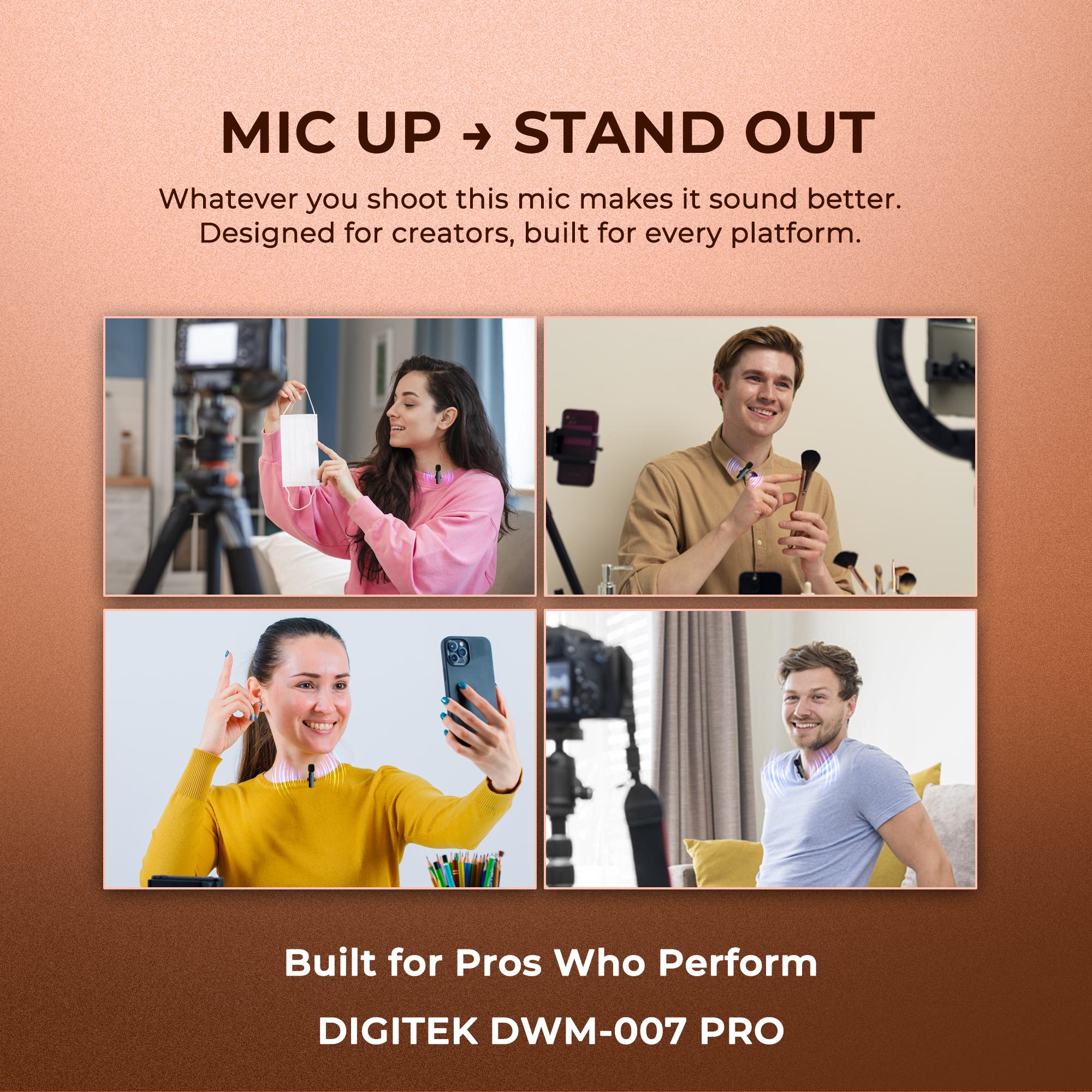 Digitek® (DWM-007 PRO) Wireless Microphone & Receiver with Lightning Connector, 2.4GHz Frequency, 4Hr Battery, 20m Range, Compatible with iPhone & iPad, For Voice Recording, Interview & Live Streaming, for iPhone X/11/12/13/14 Series