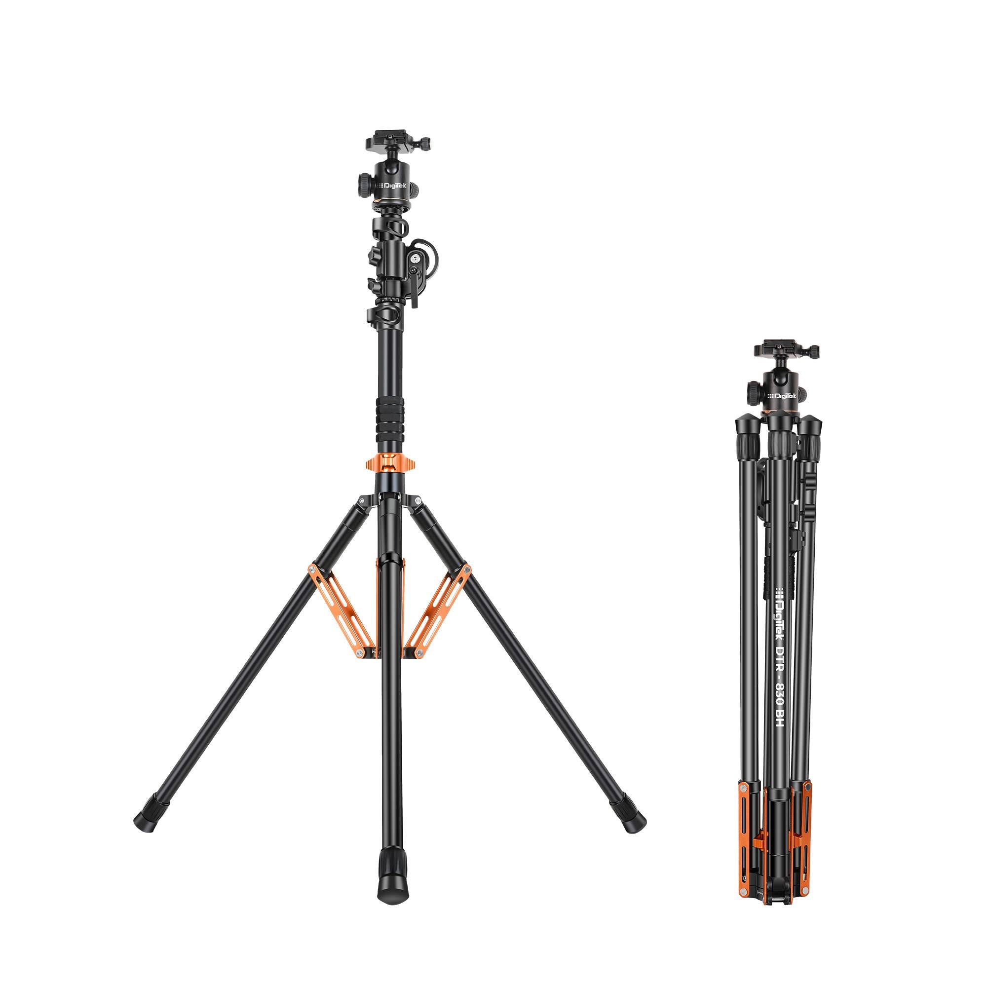 Digitek (DTR 830BH) 8.26ft Aluminum Light Stand Cum Tripod, 5Kg Max Load, 360° Adjustment, Ball Head, 4-Section, Overhead Shooting, 1/4 & 3/8 Screws, Cameras & Video Lights Compatible, for Photography
