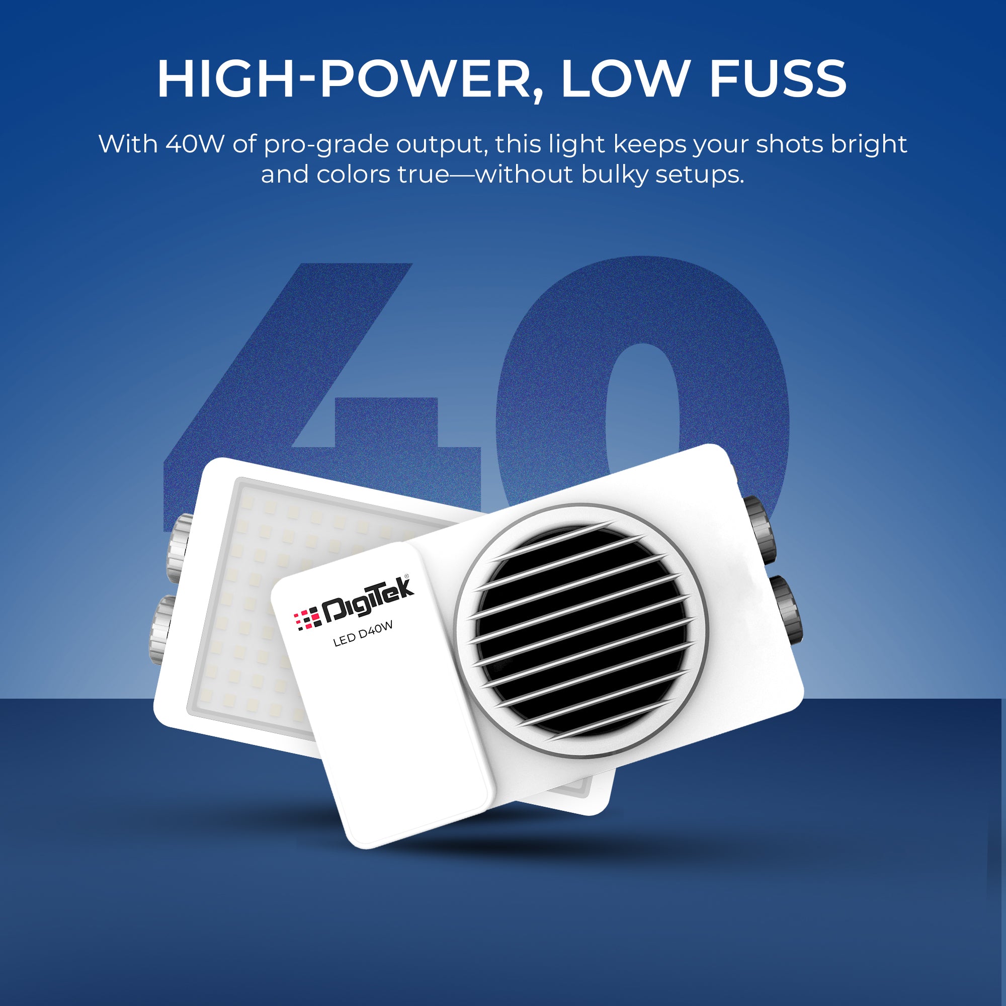 Digitek (LED-D40W) Portable 40W Bi-Color LED Video Light, 2700K-6500K, CRI 96+, 3600LM, 12 FX Lighting Effects, 120° Beam Angle, Built-in Battery & Type-C Charging, Ideal for Photo & Videography