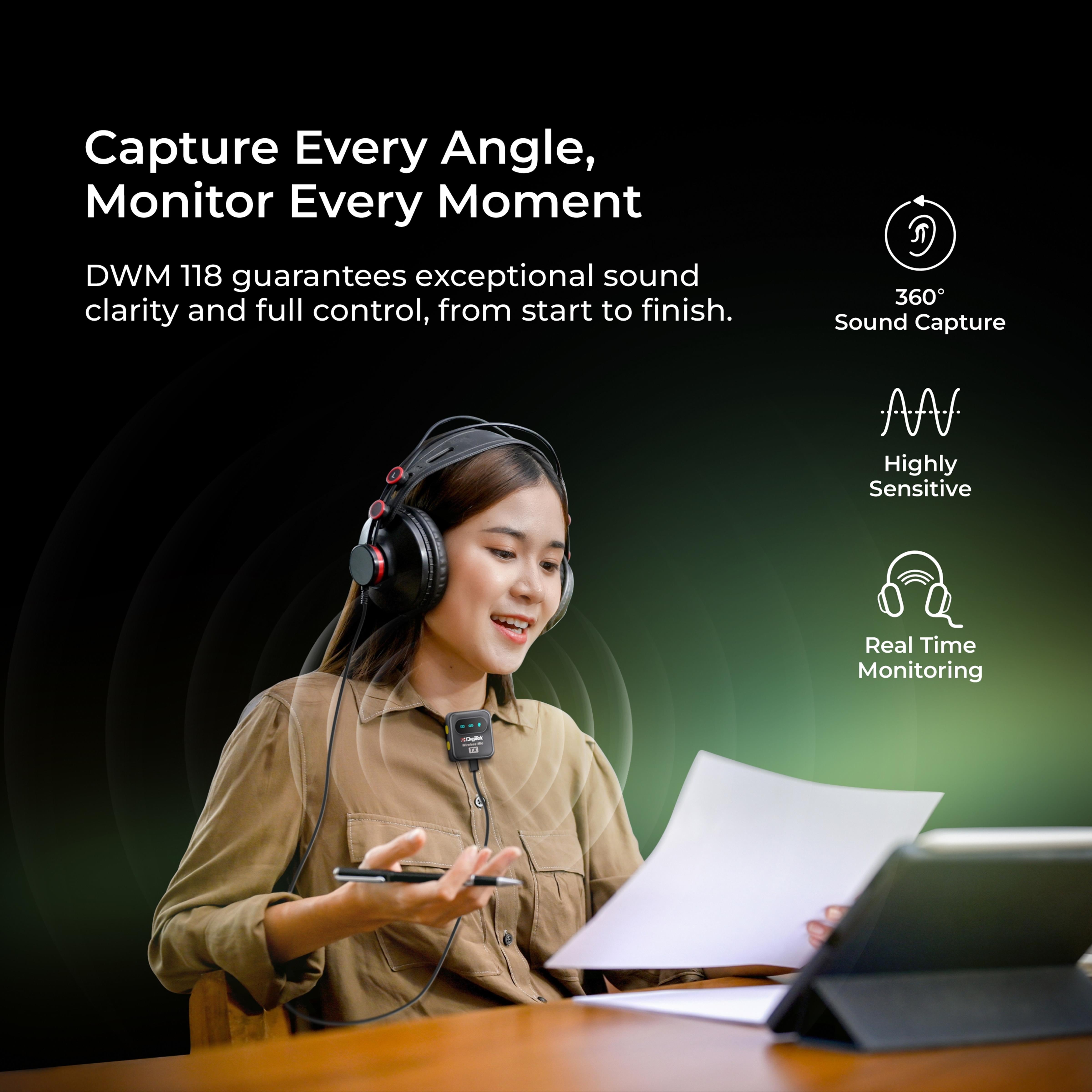 Digitek® (DWM-118) 2-in-1 Wireless Microphone, 50m Range, Noise Reduction, 7Hr Battery, Plug & Play, C-to-C & C-to-LTC Converter, iOS/Android/DSLR Compatible - for Vlogging/Interview/Video Shooting