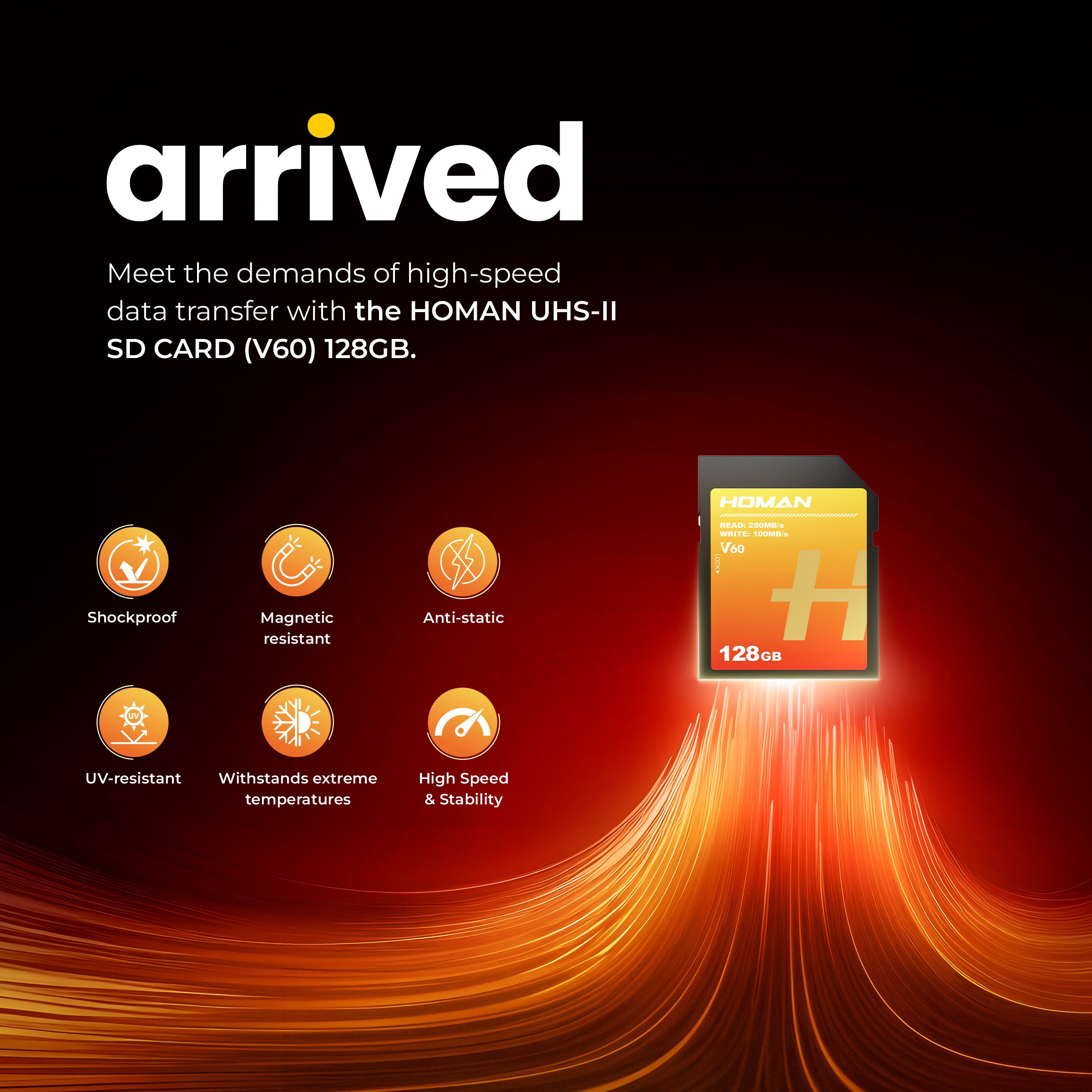 HOMAN UHS-II SD Card (V60) 128GB fit for Any Environmental Temperature from -10 Degree to 70 Degree Celsius with 5 Year Warranty & Recovery - Digitek