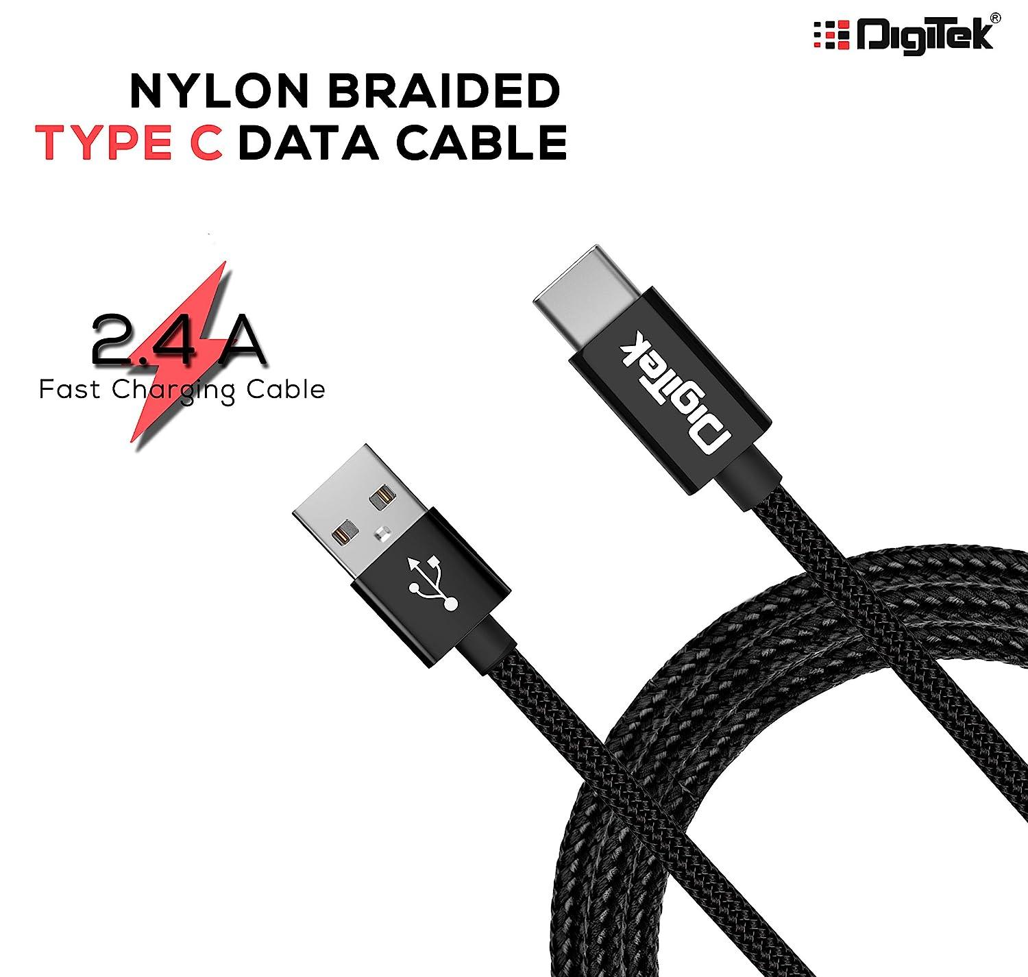 Digitek (DC 1M C NBBLK) Digitek Platinum Nylon Braided Rapid Charge & Data Sync Type C USB Cable. - Digitek