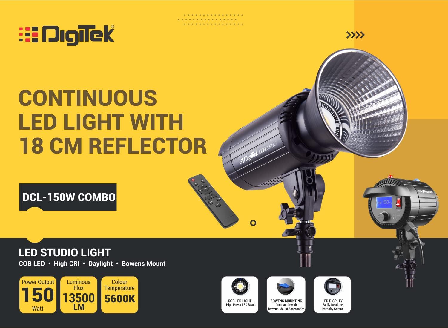 Digitek (DCL-150W Combo) Continuous LED Photo/Video Light with 18 cm Reflector Suitable for All Kinds of Small Production Photography / Power Saving & Environment Protection - Digitek