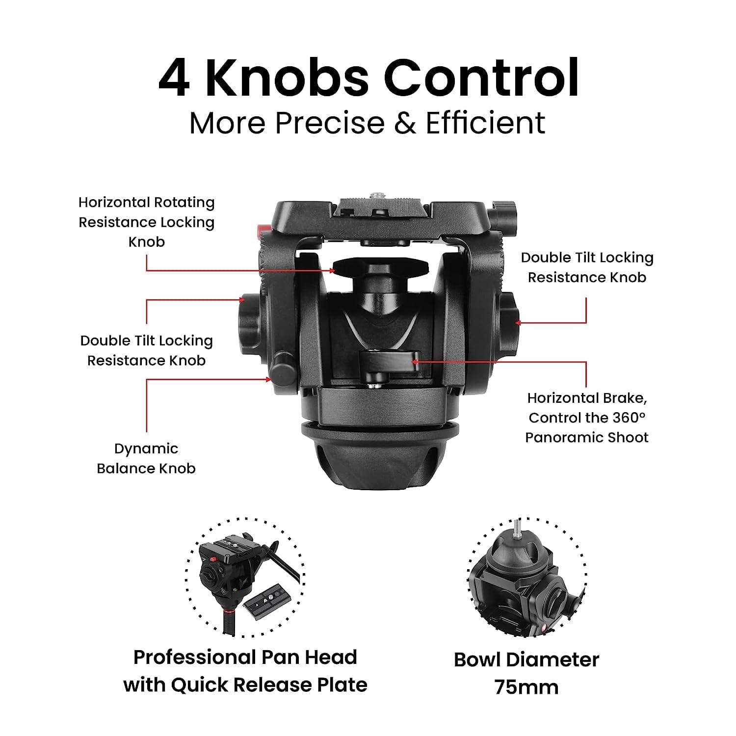 Digitek (DPTR 7080 VD) Platinum Heavy Duty Tripod with Professional Pan Head with Quick Release Plate Maximum Operating Height: 1984 mm, Max Load Upto: 15 kgs - Digitek
