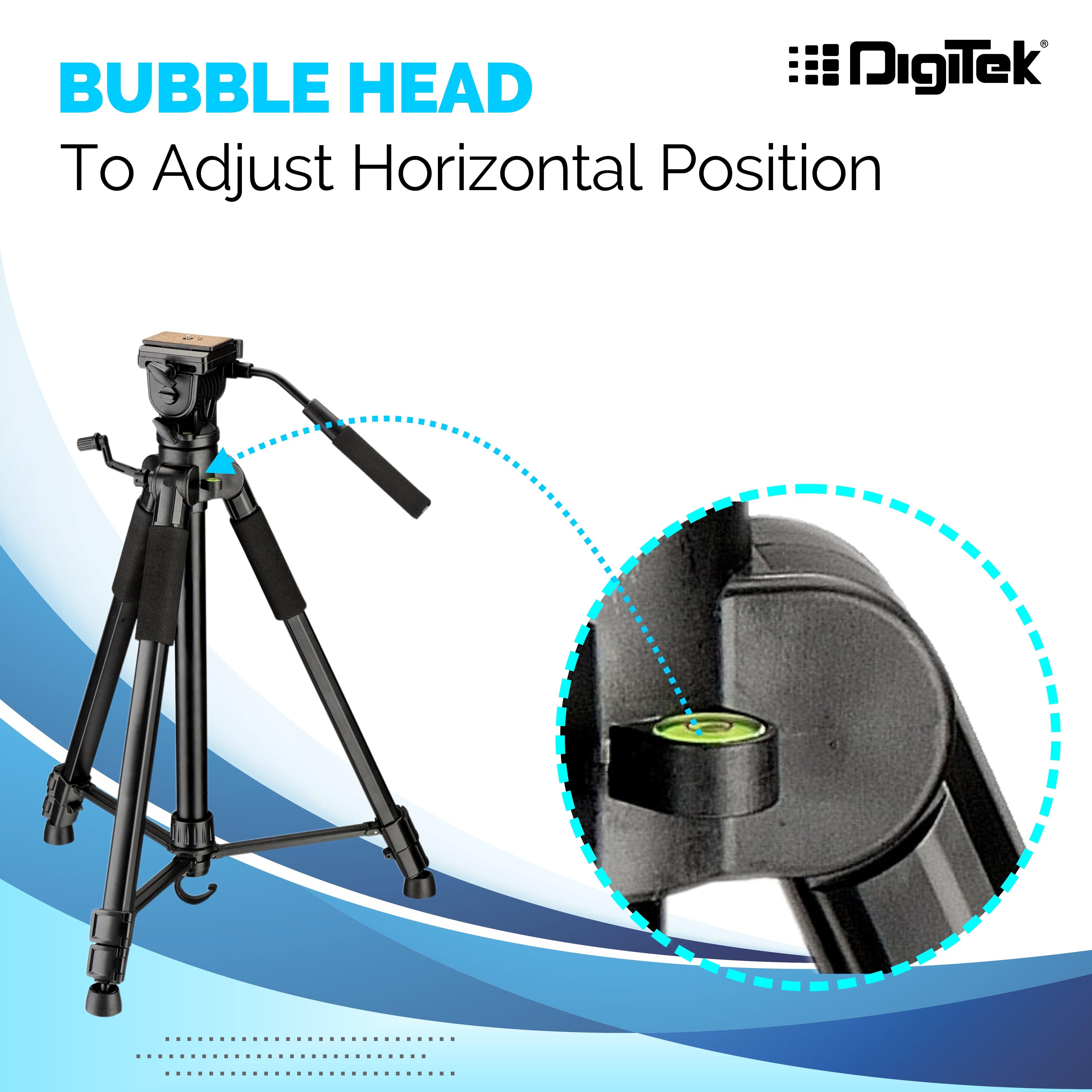 Digitek (DTR590 VD PRO) Tripod for DSLR & Video Cameras, Operating Height : 5.90 Feet, Maximum Load Upto: 6 Kg, Lightweight & Sturdy Tripod with 2 Way Adjustable Head - Digitek