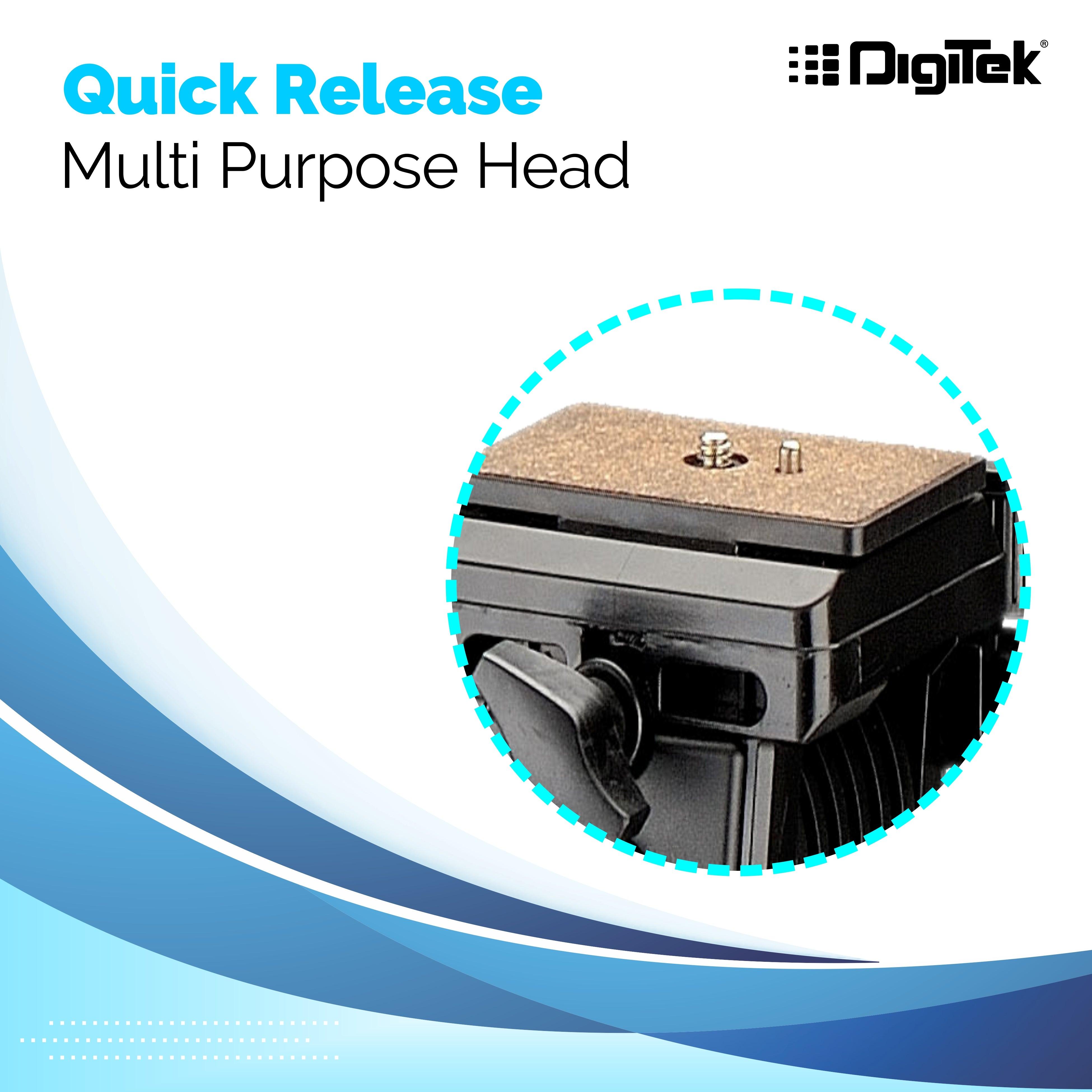 Digitek (DTR590 VD PRO) Tripod for DSLR & Video Cameras, Operating Height : 5.90 Feet, Maximum Load Upto: 6 Kg, Lightweight & Sturdy Tripod with 2 Way Adjustable Head - Digitek