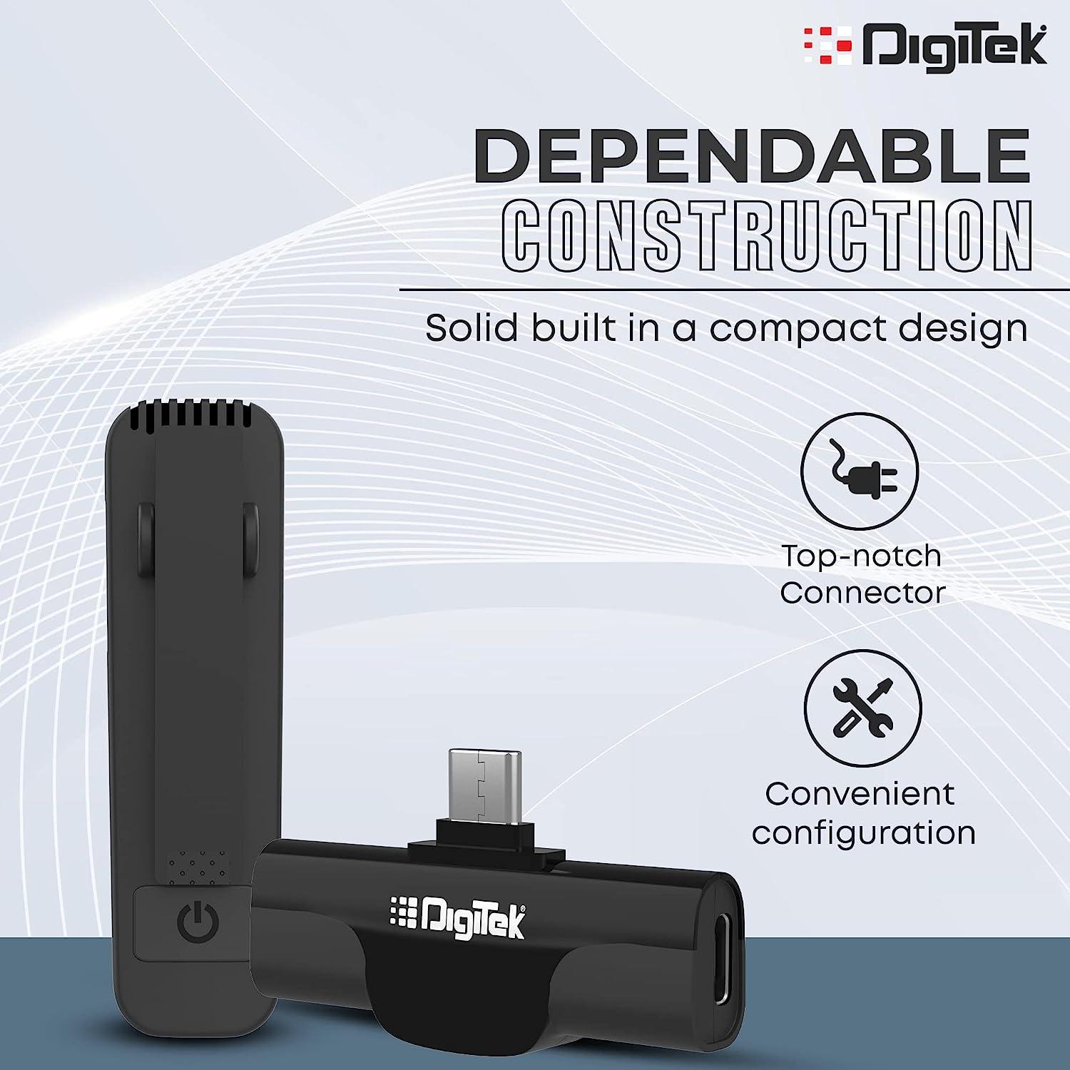 Digitek (DWM-001) Wireless Microphone & Receiver with Type C, Compatible for Noise Cancellation Mic Suitable for Vlog You Tube Live Streaming Video Recording and More - Digitek