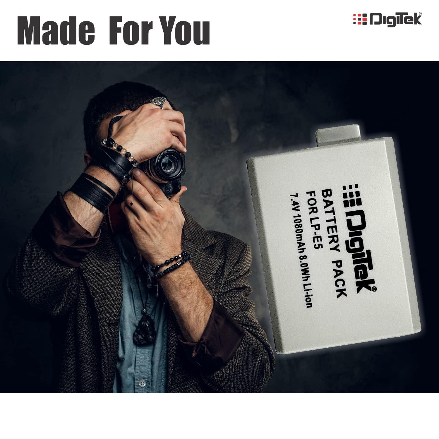 Digitek (LP-E5) 1080mAh LP-E5 Rechargeable Li-ion Battery for Canon Cameras (Grey) - Digitek