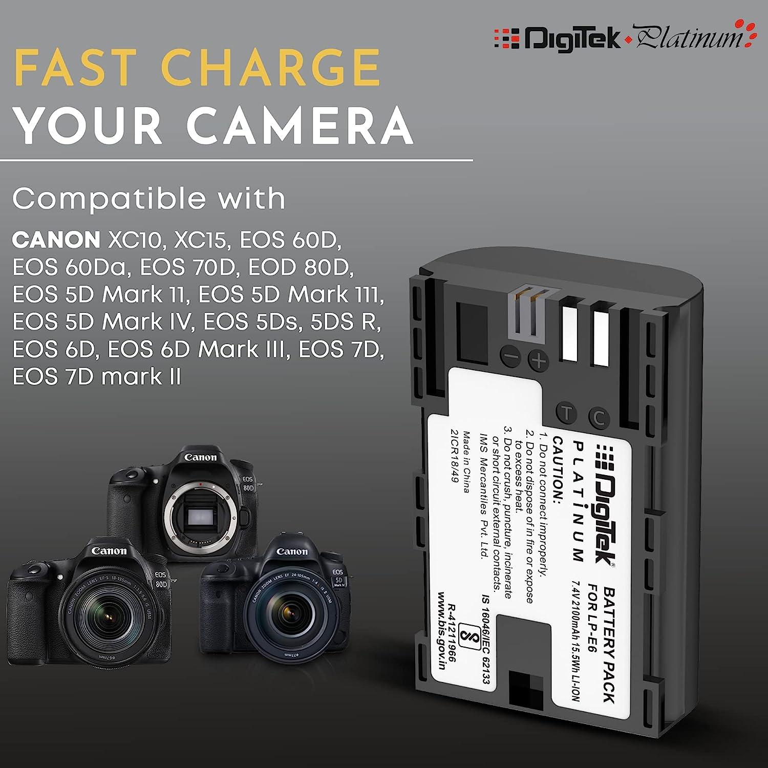 Digitek (LP-E6 Platinum) 2100mAh Rechargeable Lithium-ion Battery for Canon DSLR Camera | Compatibility - EOS SD Mark III, Mark II, EOS 7D, EOS 6D, 60D, 70D - Digitek