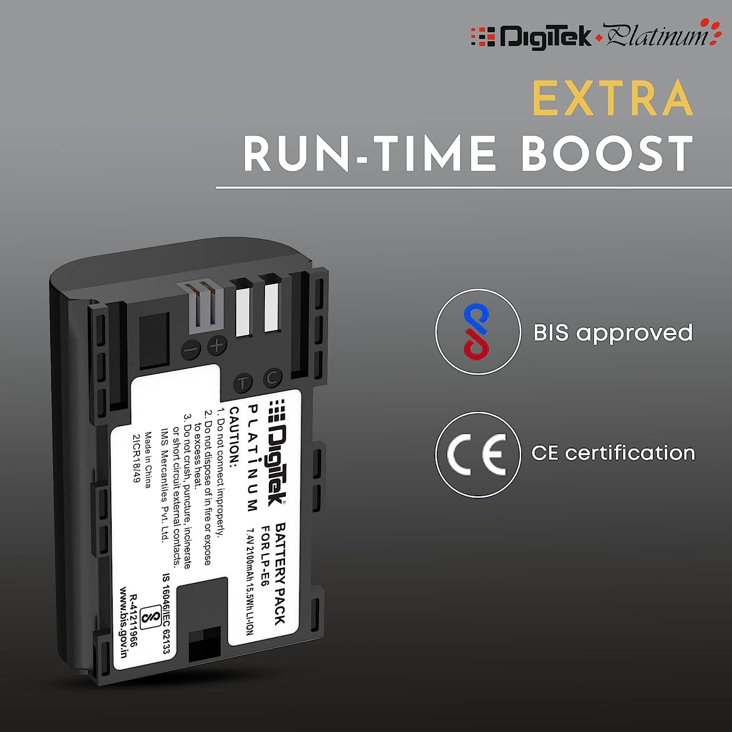 Digitek (LP-E6 Platinum) 2100mAh Rechargeable Lithium-ion Battery for Canon DSLR Camera | Compatibility - EOS SD Mark III, Mark II, EOS 7D, EOS 6D, 60D, 70D - Digitek