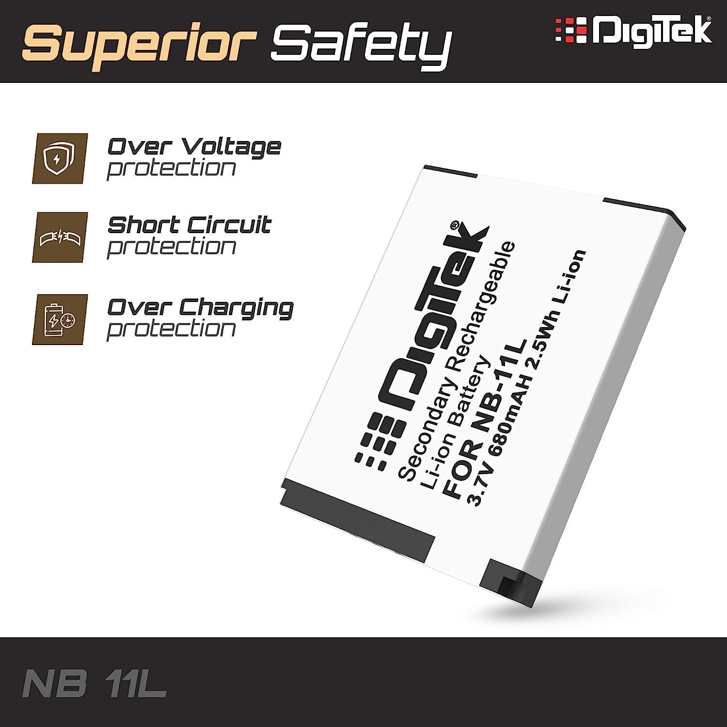 Digitek (NB-11L) Lithium-ion Rechargeable Battery for DSLR Camera, Compatibility - IXUS 125HS, 240HS, Powershot A1200, A2200, A2300, A2400, A3200, A3300 is, A3400 is (NB-11L) - Digitek
