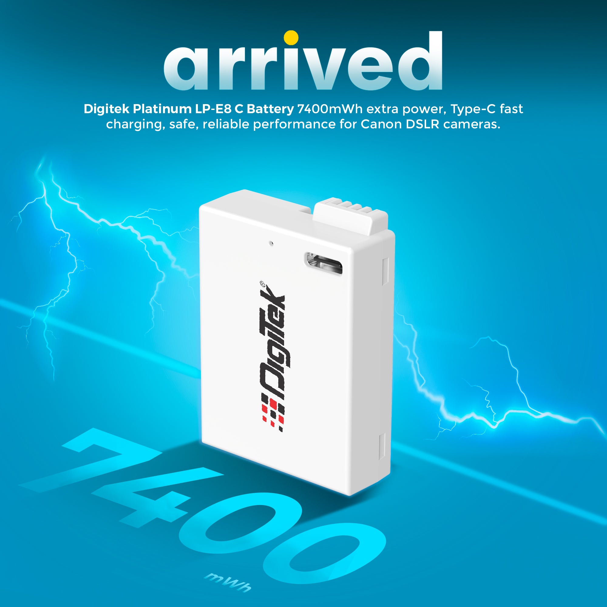 بطارية ديجيتك بلاتينيوم (LP-E8 من النوع C) ليثيوم أيون بسعة 1120 مللي أمبير/ساعة لكاميرات كانون DSLR مع كابل شحن من النوع C، متوافقة مع كاميرات كانون باور شوت EOS 550D، 600D، 650D، 700D، كيس X4–X7i، وريبل T2i–T5i