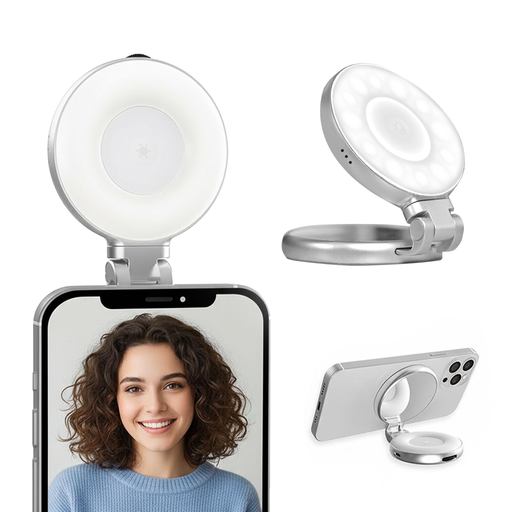 Digitek (DRL 3W) Magnetic Selfie Ring Light with Makeup Mirror, 3 Color Modes 2700K, 5600K, 7500K, 360° Rotation & 180° Pan, Type-C, Use with Smartphones, Laptops & Tabs for Vlogs, Meetings & Makeup