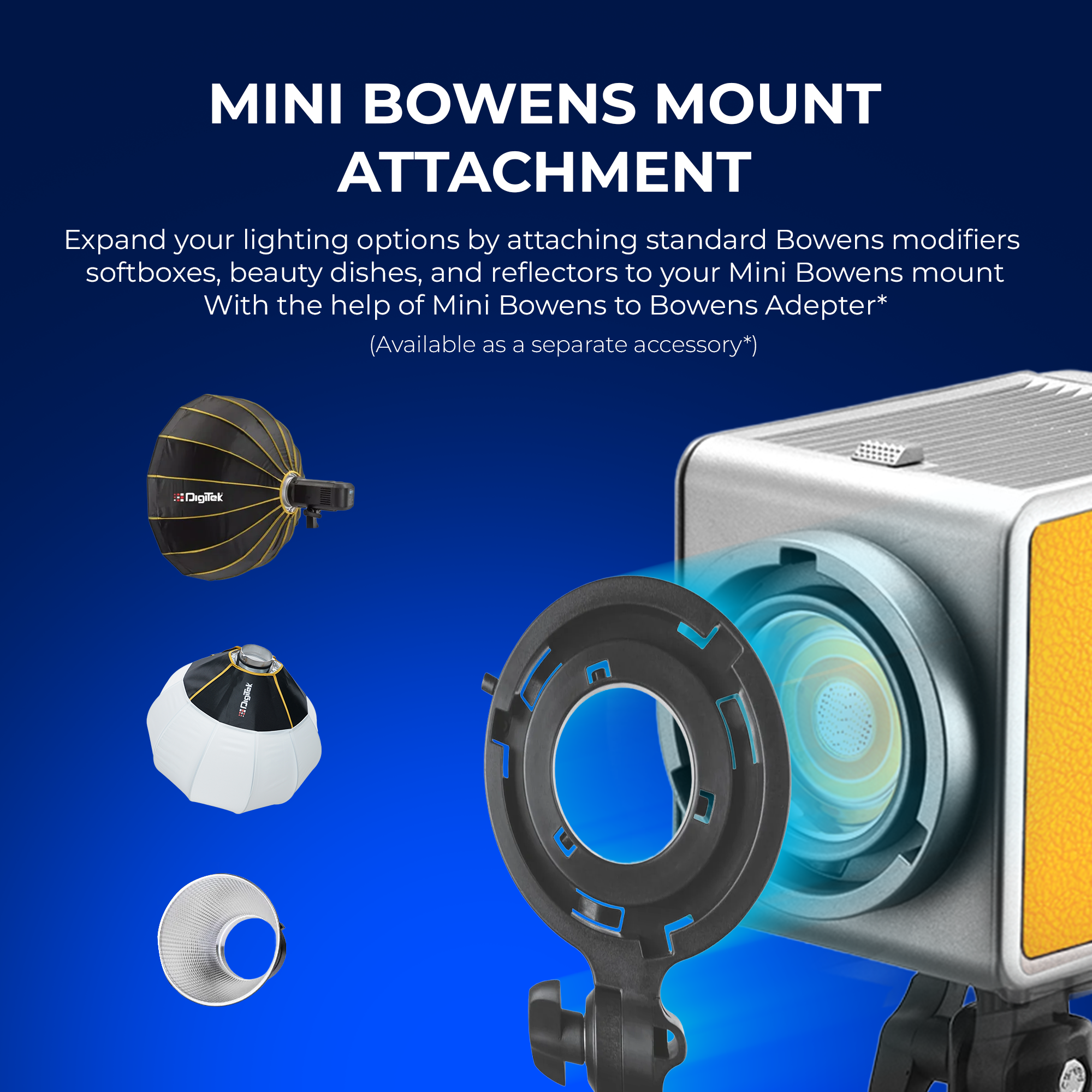 Digitek (DCL 200 WBC) 200W Bi-Color COB Continuous LED Video Light, Mini Bowens Mount with Reflector, 2700K–6500K ±200, 18000LM, CRI 97+, 12 FX Modes, App & Remote Control, For Studio, Photography & Videography