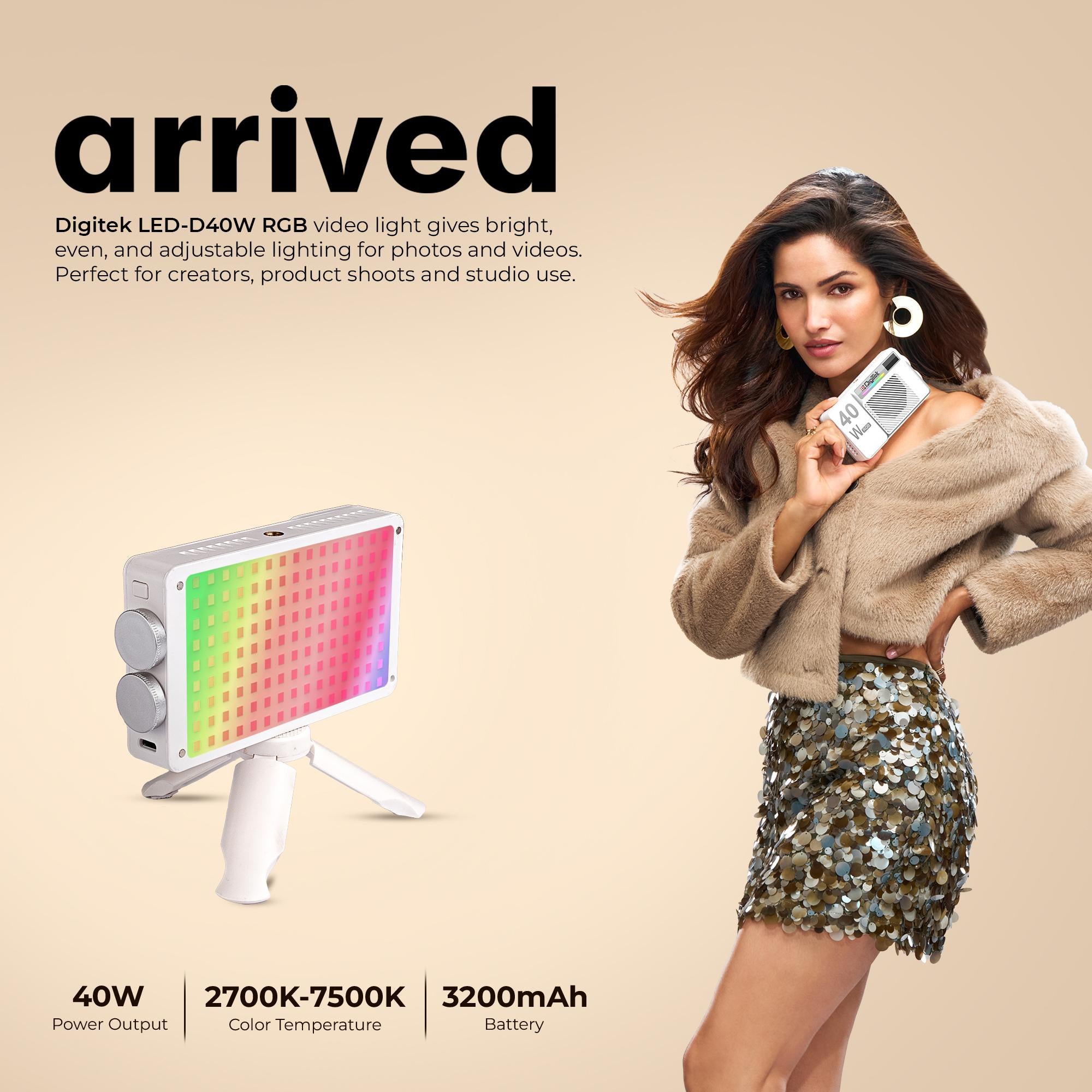 مصباح فيديو LED محمول من ديجيتك (LED-D40W RGB) بقوة 40 واط