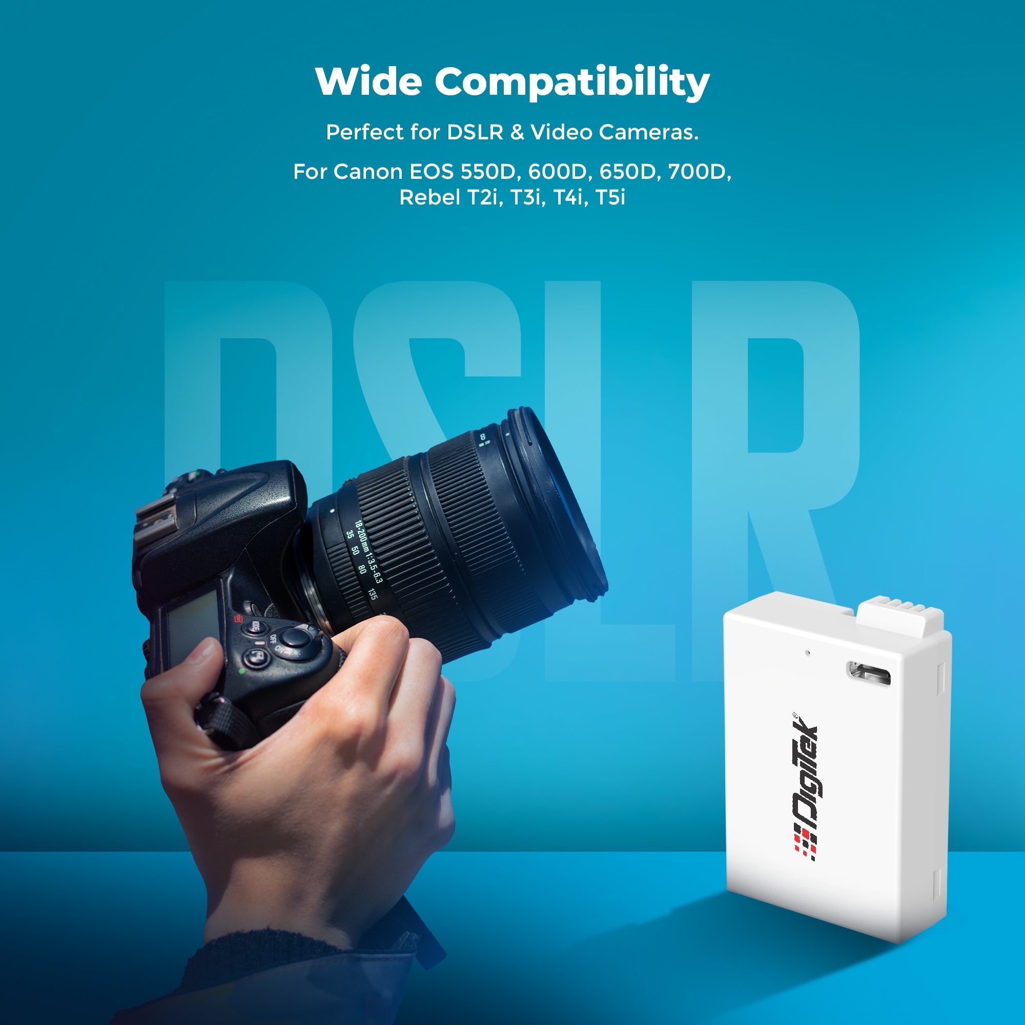 بطارية ديجيتك بلاتينيوم (LP-E8 من النوع C) ليثيوم أيون بسعة 1120 مللي أمبير/ساعة لكاميرات كانون DSLR مع كابل شحن من النوع C، متوافقة مع كاميرات كانون باور شوت EOS 550D، 600D، 650D، 700D، كيس X4–X7i، وريبل T2i–T5i