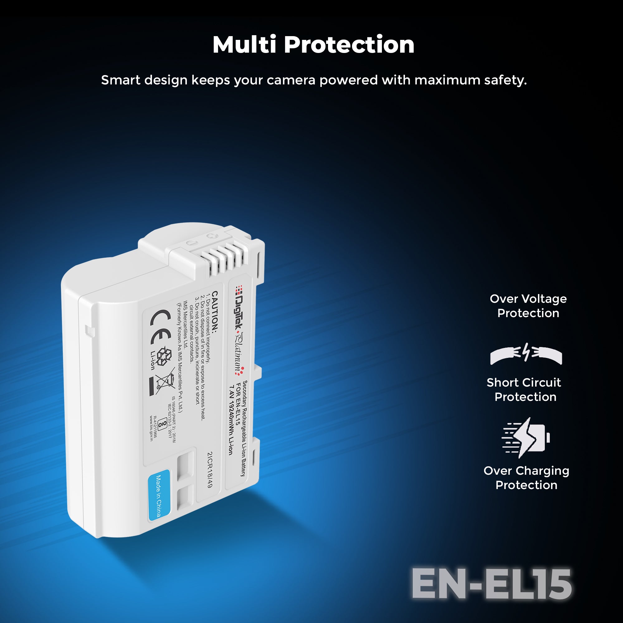 Digitek Platinum (EL-EL15 Type C) 3000mAh Li-ion Battery for Nikon DSLR Cameras with Type-C Cable, Compatible with Nikon D500, D600, D610, D750, D800, D800E, D700, D7100, & D1V1 DSLR cameras.