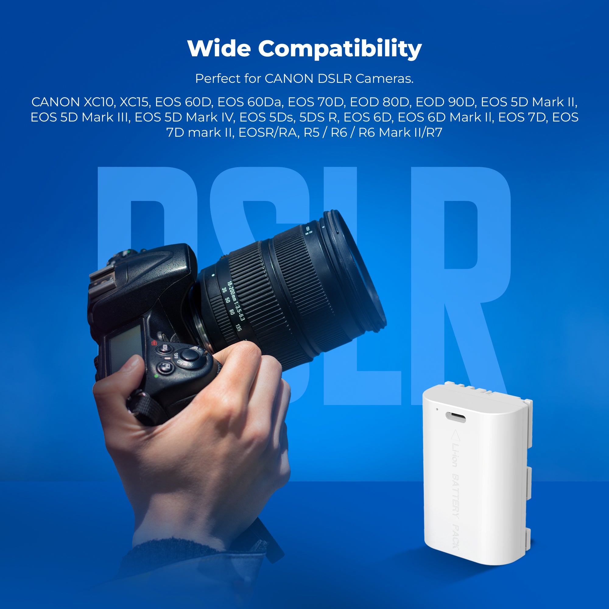 بطارية ديجيتك بلاتينيوم (LP-E6 من النوع C) ليثيوم أيون إضافية الطاقة بسعة 3000 مللي أمبير لكاميرات كانون DSLR مع كابل شحن من النوع C، متوافقة مع كاميرات كانون XC10، وXC15، وEOS 60D–90D، وسلسلة 5D، وسلسلة 6D، وسلسلة 7D، وEOS R/RA/R5/R6/R7