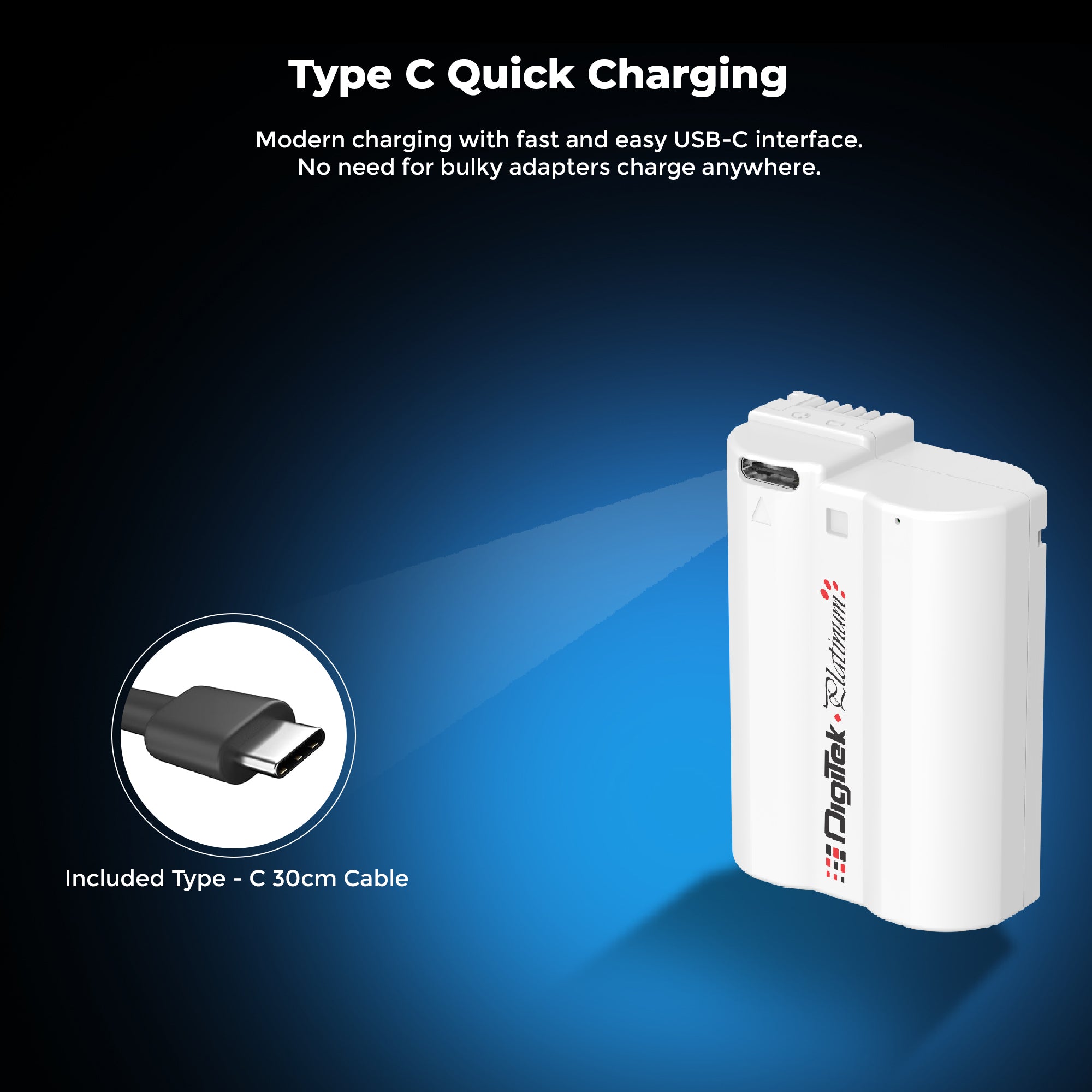 Digitek Platinum (EL-EL15 Type C) 3000mAh Li-ion Battery for Nikon DSLR Cameras with Type-C Cable, Compatible with Nikon D500, D600, D610, D750, D800, D800E, D700, D7100, & D1V1 DSLR cameras.