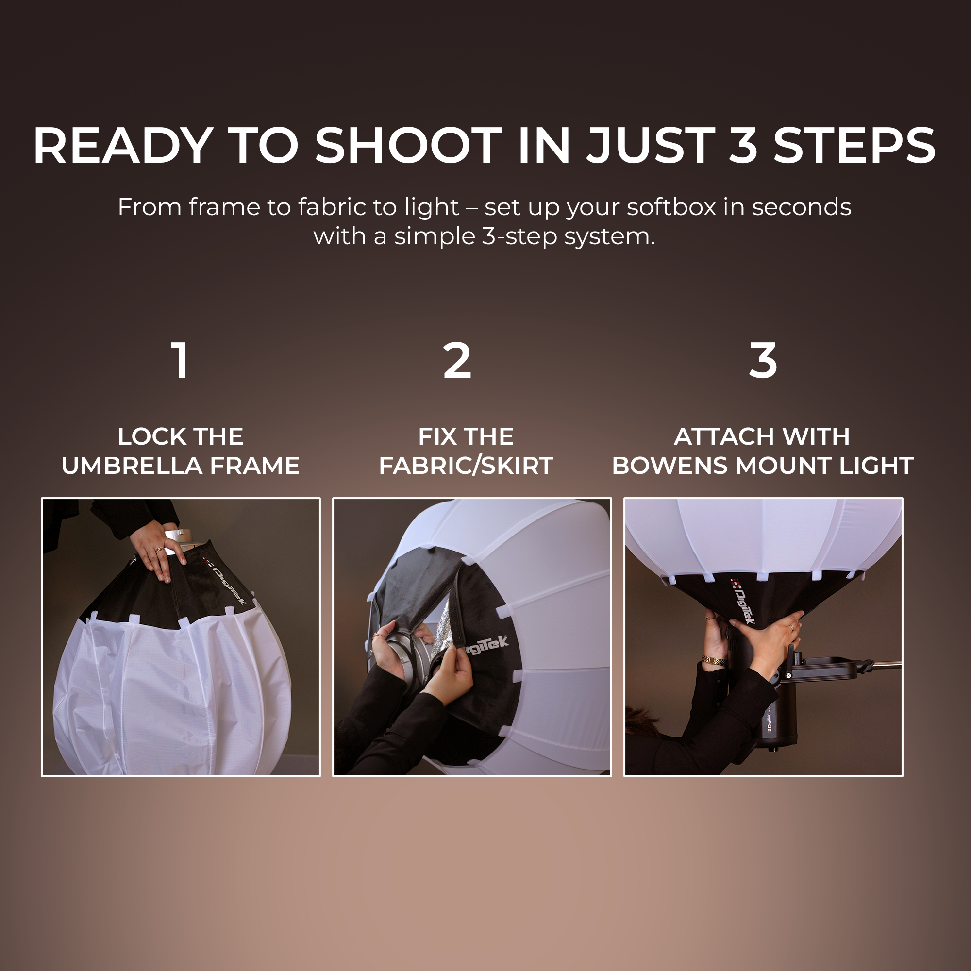 Digitek (DLSF 65) Rounded 65cm Lantern Softbox with Bowens Mount, 270° Omni-Directional, Light Quick Setup, Click Lock Design, Optional Skirts Fabric and Metal Build