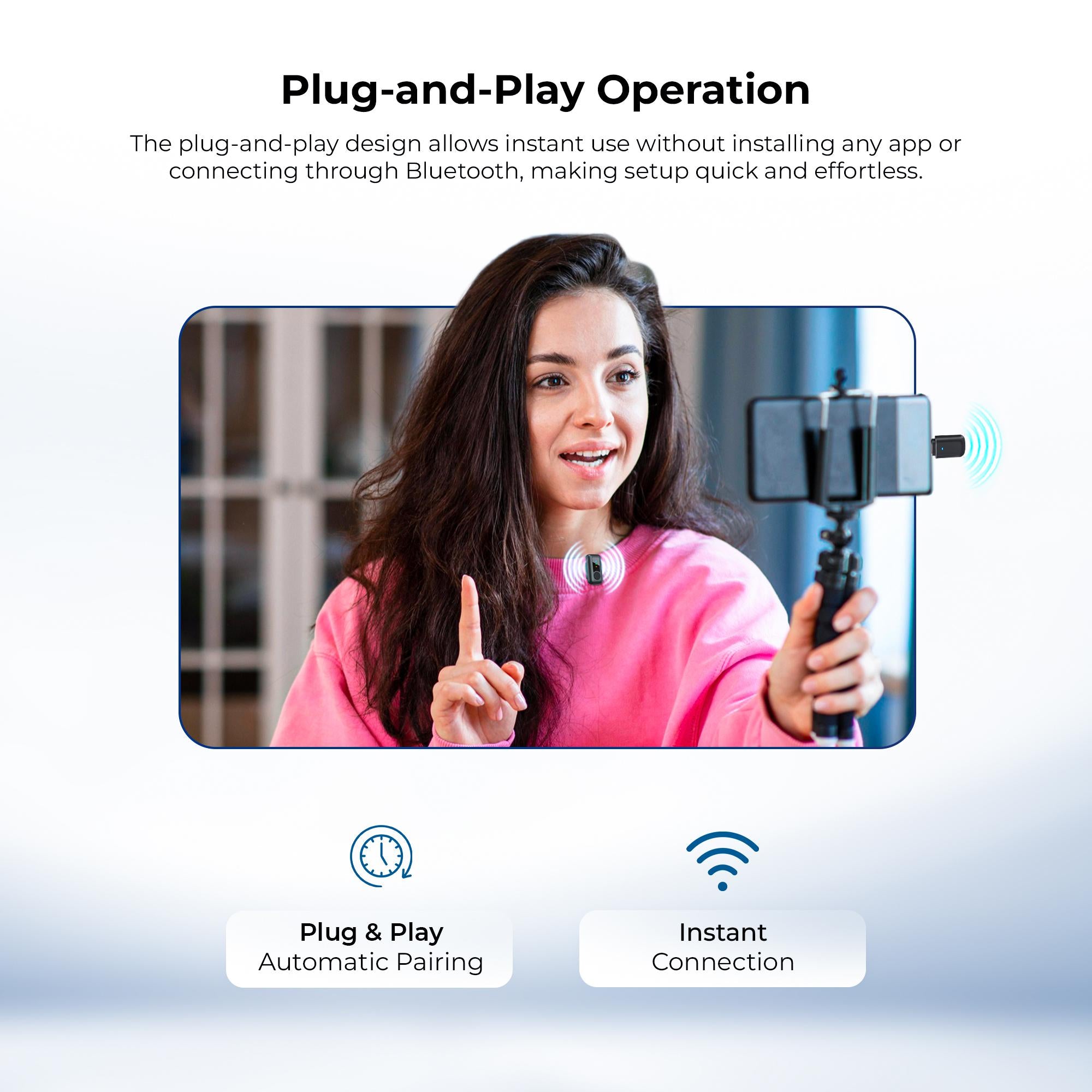 نظام ميكروفون لاسلكي Digitek (DWM 123) 2 في 1 مع علبة شحن ومشبك طوق مغناطيسي، وجهاز استقبال من النوع C لأجهزة iPhone 15 وما فوق، وهواتف Android، ومدى 60 مترًا، وميكروفون مدمج، للمبدعين ومدوني الفيديو (أسود)