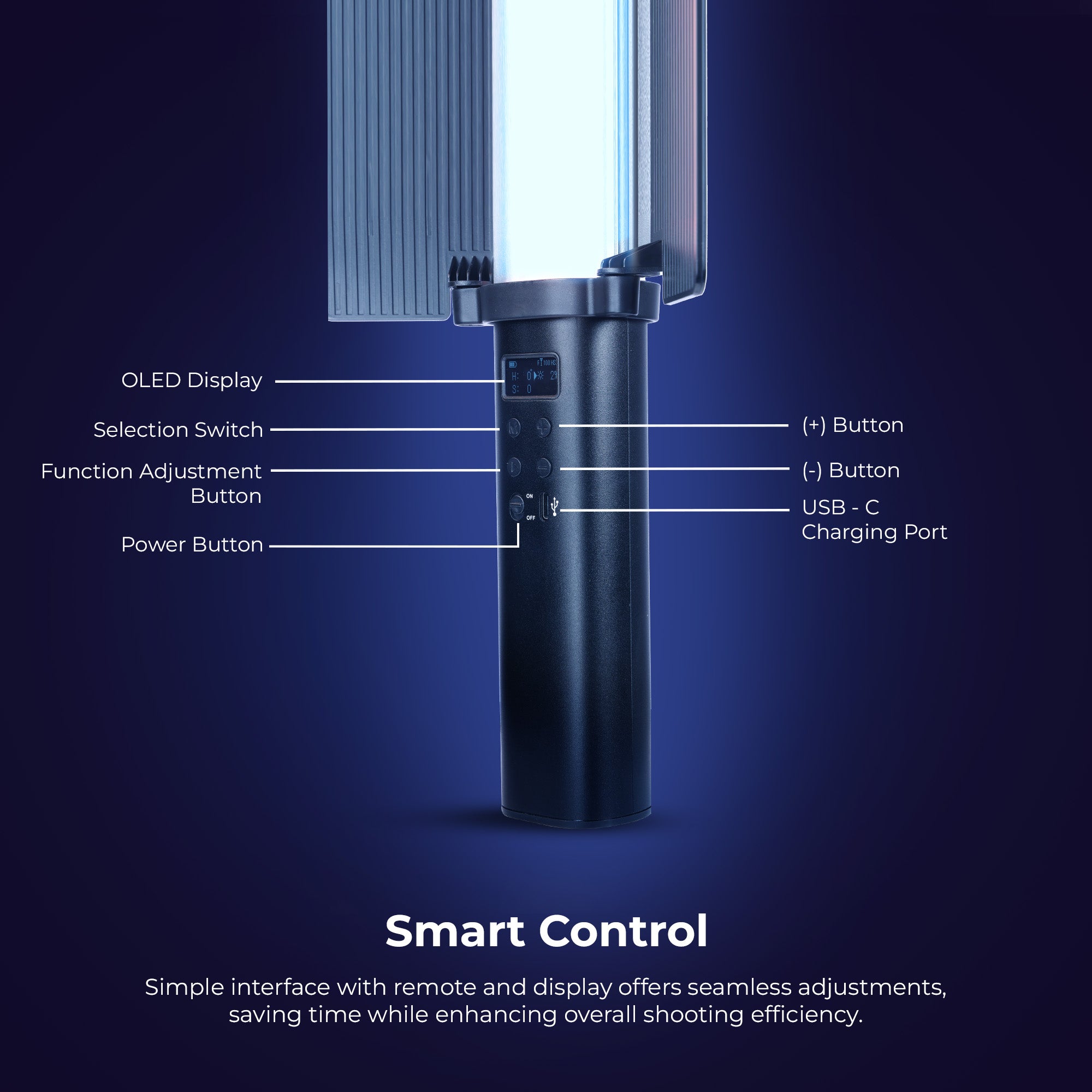 عصا إضاءة LED محمولة يدوية من Digitek (DSL 555 RGB) بقوة 38 واط، إضاءة فيديو بقوة 14200 لومن، درجة حرارة لون مزدوجة من 2500 كلفن إلى 9900 كلفن، تحكم عبر تطبيق، شاشة OLED و24 وضعًا للتأثيرات، تدعم التصوير الفوتوغرافي والفيديو الاحترافي