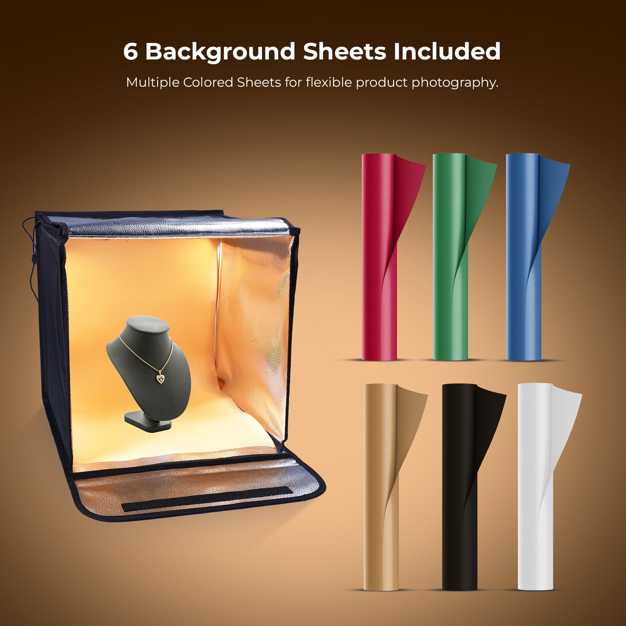 Digitek (DPLB 6060) Portable 40W Photo Studio Light Box, 60×60cm, 2700K–9900K Color Temp, Dual 144pcs LED Panels, 0–100% Dimming, 90 CRI, Shadow-Free, 6 Color PVC Backgrounds, For Product Photography