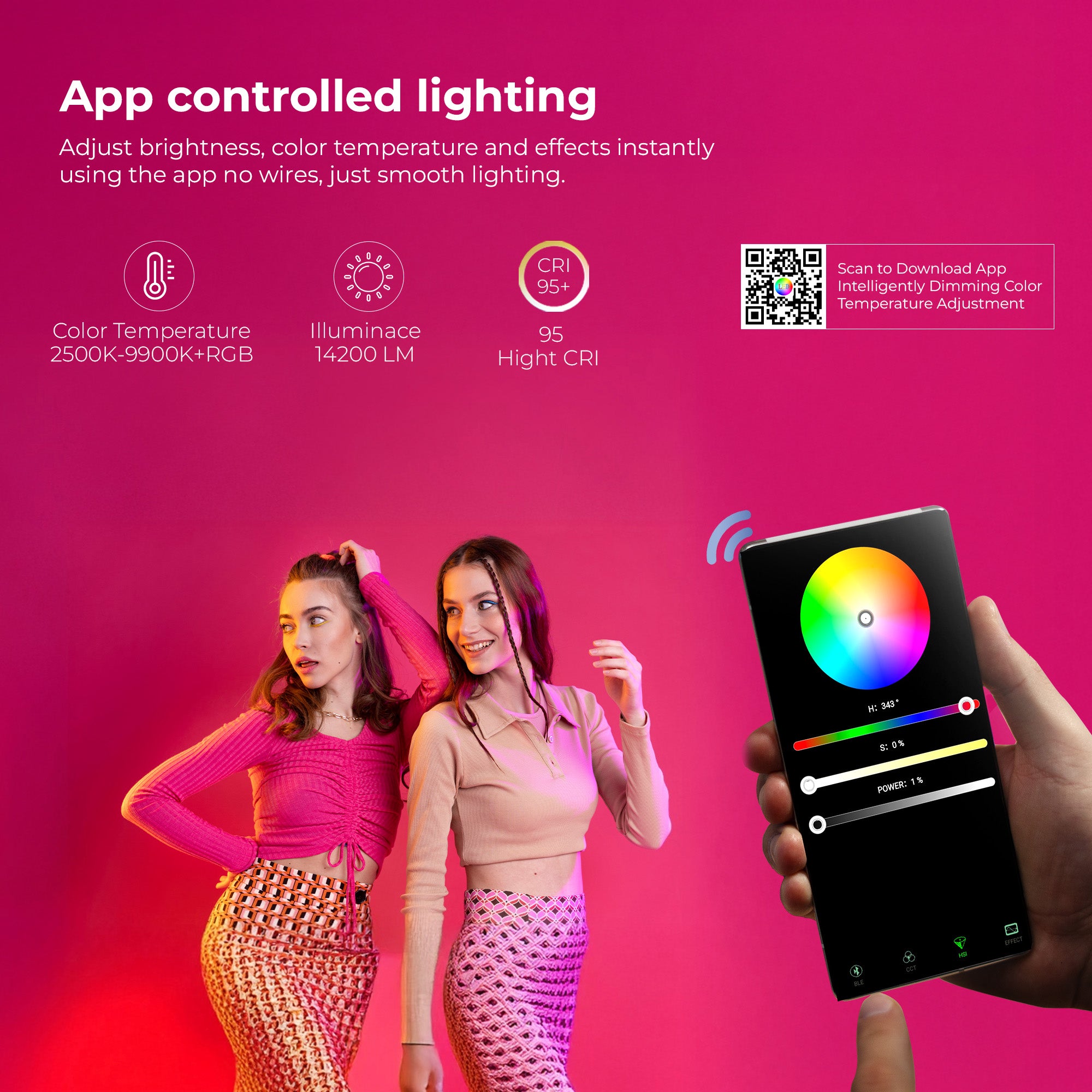 عصا إضاءة LED محمولة يدوية من Digitek (DSL 555 RGB) بقوة 38 واط، إضاءة فيديو بقوة 14200 لومن، درجة حرارة لون مزدوجة من 2500 كلفن إلى 9900 كلفن، تحكم عبر تطبيق، شاشة OLED و24 وضعًا للتأثيرات، تدعم التصوير الفوتوغرافي والفيديو الاحترافي