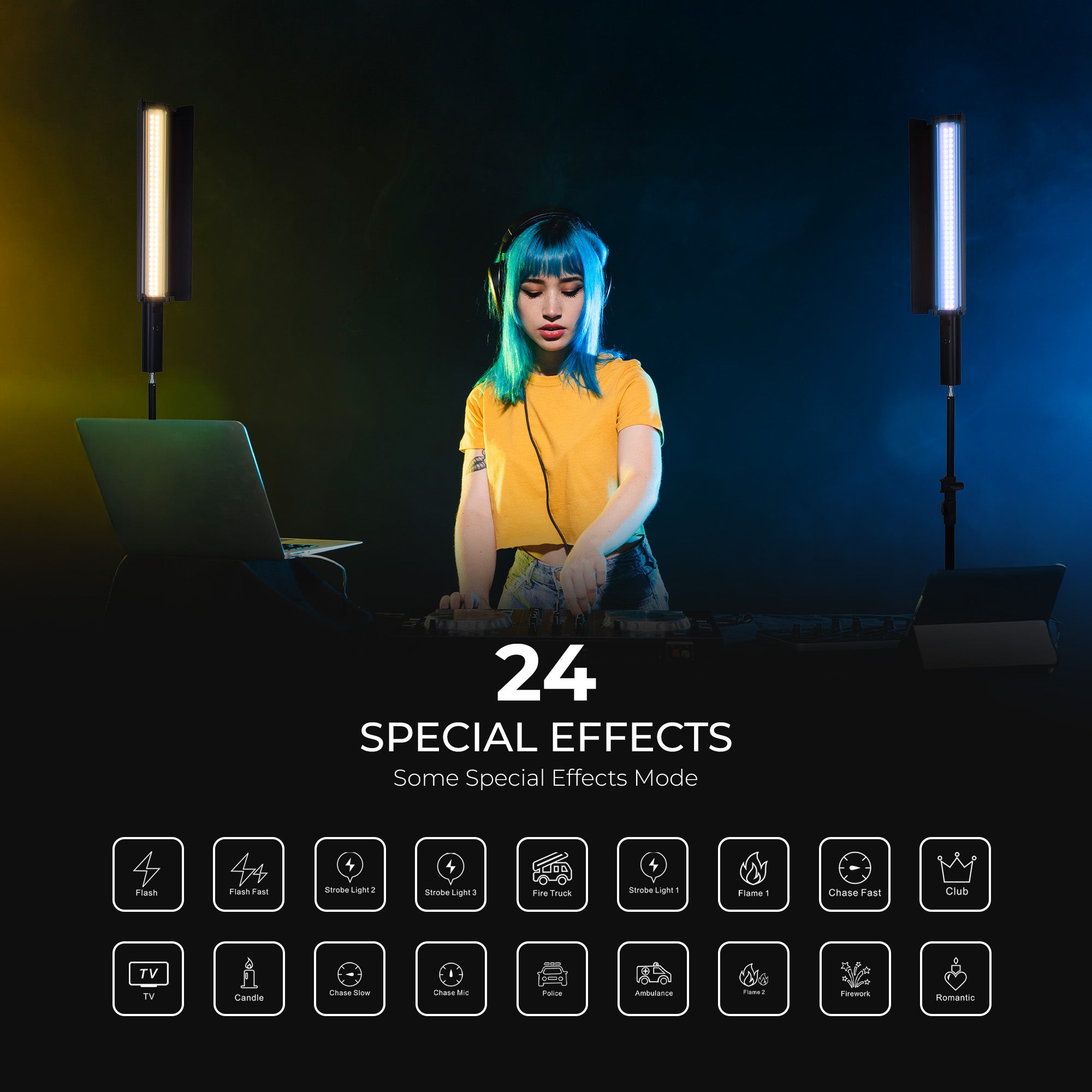 عصا إضاءة LED محمولة يدوية من Digitek (DSL 555 RGB) بقوة 38 واط، إضاءة فيديو بقوة 14200 لومن، درجة حرارة لون مزدوجة من 2500 كلفن إلى 9900 كلفن، تحكم عبر تطبيق، شاشة OLED و24 وضعًا للتأثيرات، تدعم التصوير الفوتوغرافي والفيديو الاحترافي