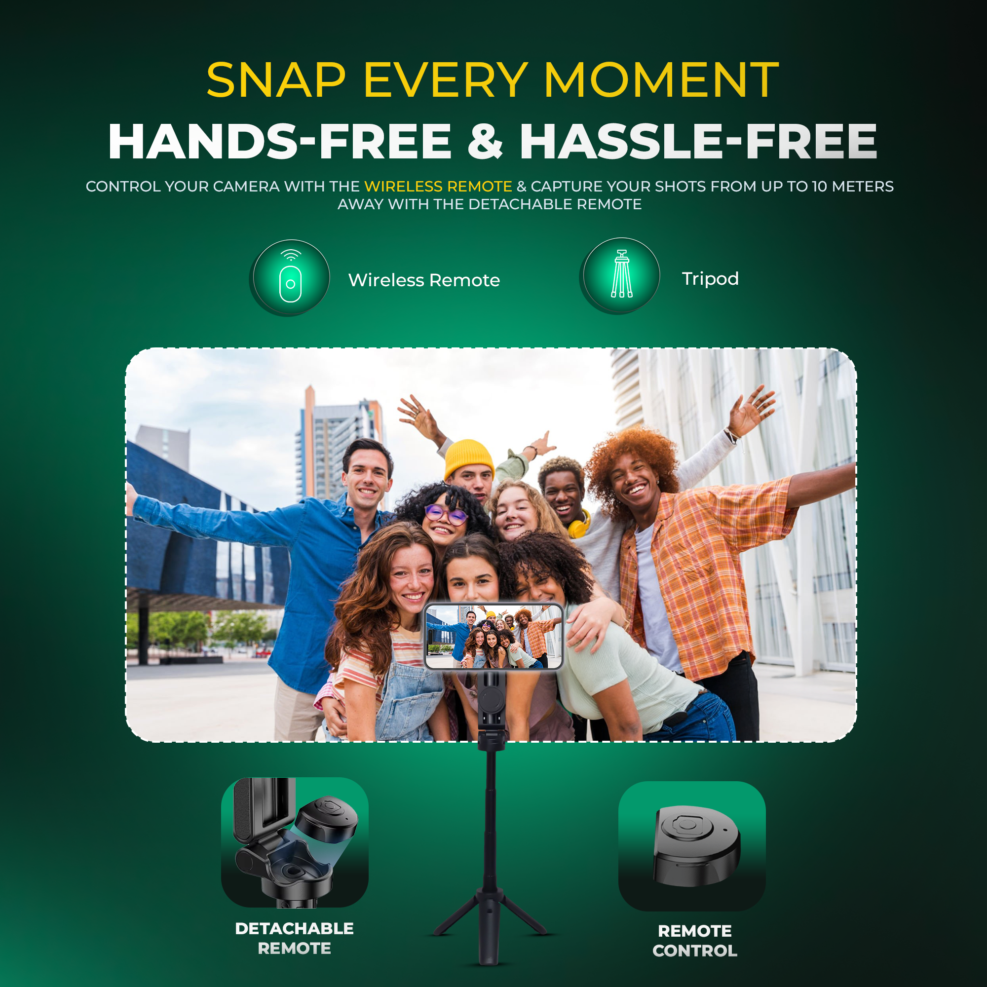 حامل ثلاثي القوائم مغناطيسي لعصا السيلفي من ديجيتك (DTR 350 SS) مع جهاز تحكم عن بعد بلوتوث بمدى 10 أمتار، تصميم بحجم الجيب، حمولة قصوى 1 كجم، دوران 360 درجة، حامل مغناطيسي للهاتف، مثالي للسفر وتصوير الفيديوهات