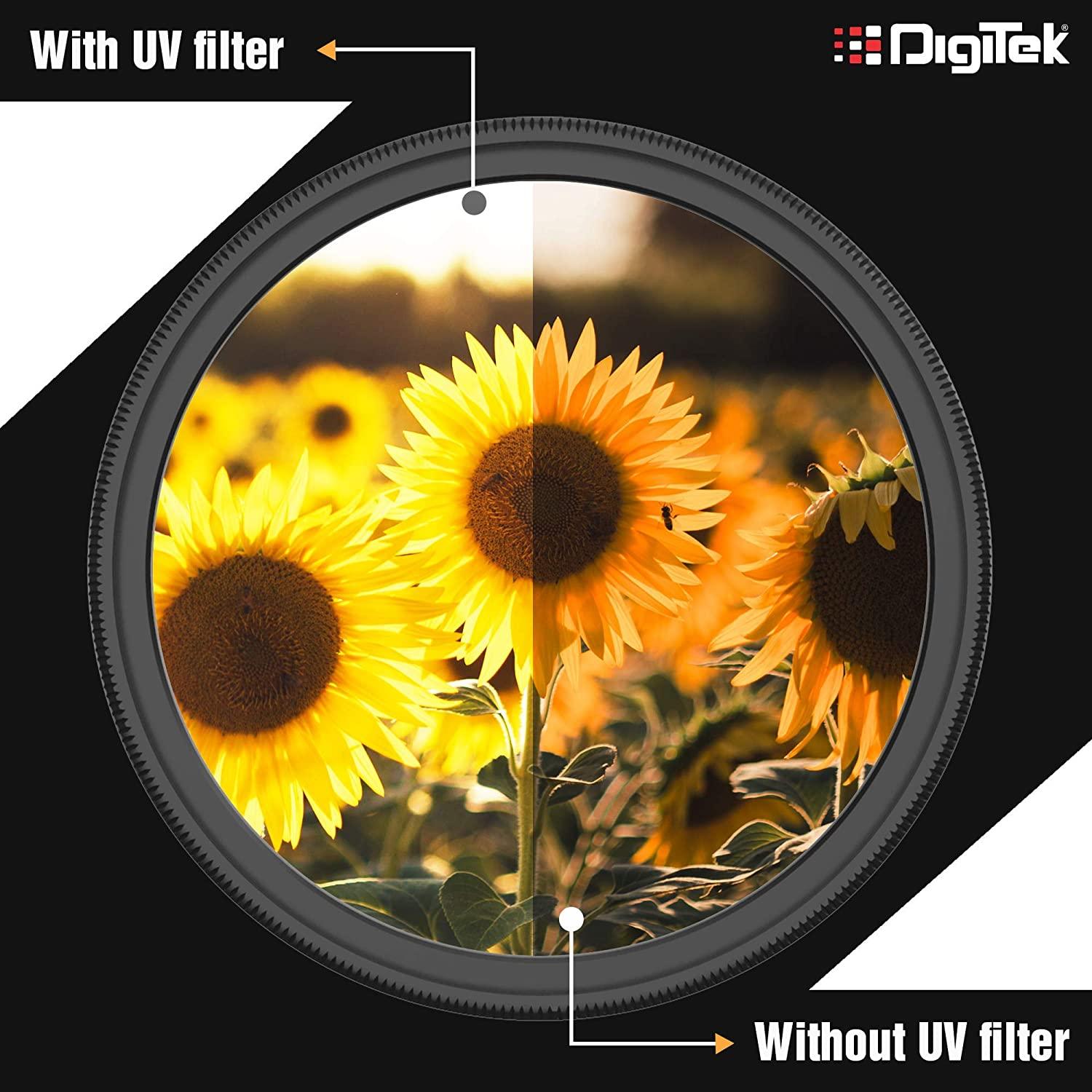 Digitek UV-Protection Lens Filter (Filter with Slim Frame for DSLR Camera Lens Protection from UV Rays, Dust & Scratches) - Digitek