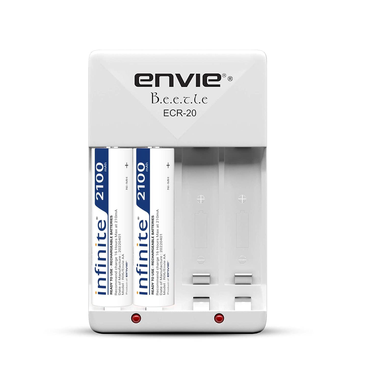 ENVIE (ECR20AA21002PL) High Speed Wall Plug Charger ECR 20 for AA & AAA Ni-mh/Ni-cd Rechargeable Batteries | 2000MA Output Current | with 2 AA2100 Ni-mh Batteries - Digitek