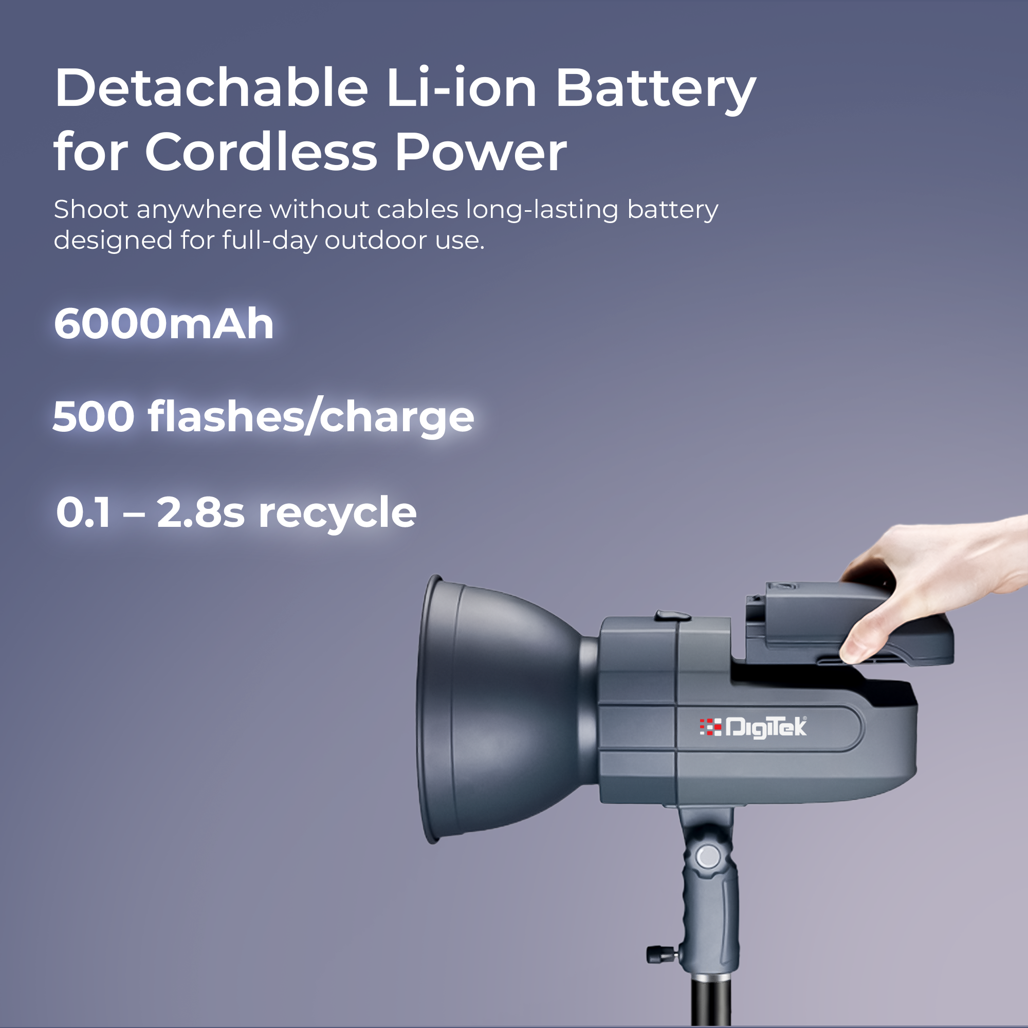 Digitek (DFL 400) High Speed 400W TTL Flash Strobe Light, Built-in TTL, 1/8000s HSS, 2.4G, 13W LED Modeling Lamp, Stroboscopic & Multi Flash, 5600K±200K, Fast Recycling, 500 Flashes, For Photo & Videography