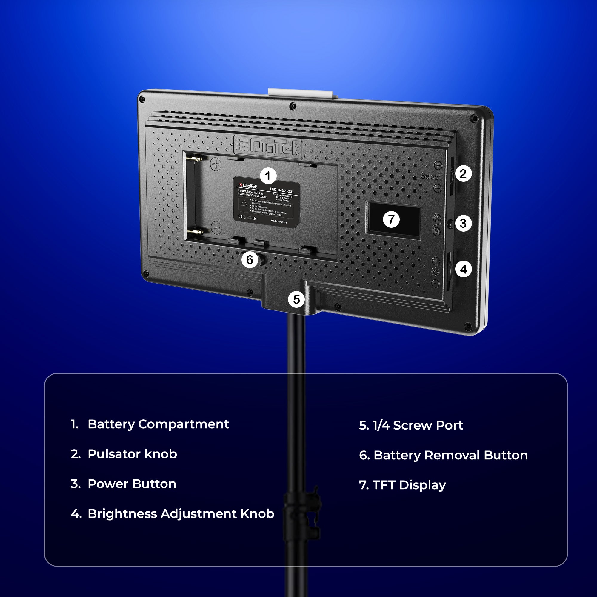 Digitek (LED-D432 RGB) Portable RGB LED Video Light LED-D432 RGB (Battery Not Included)