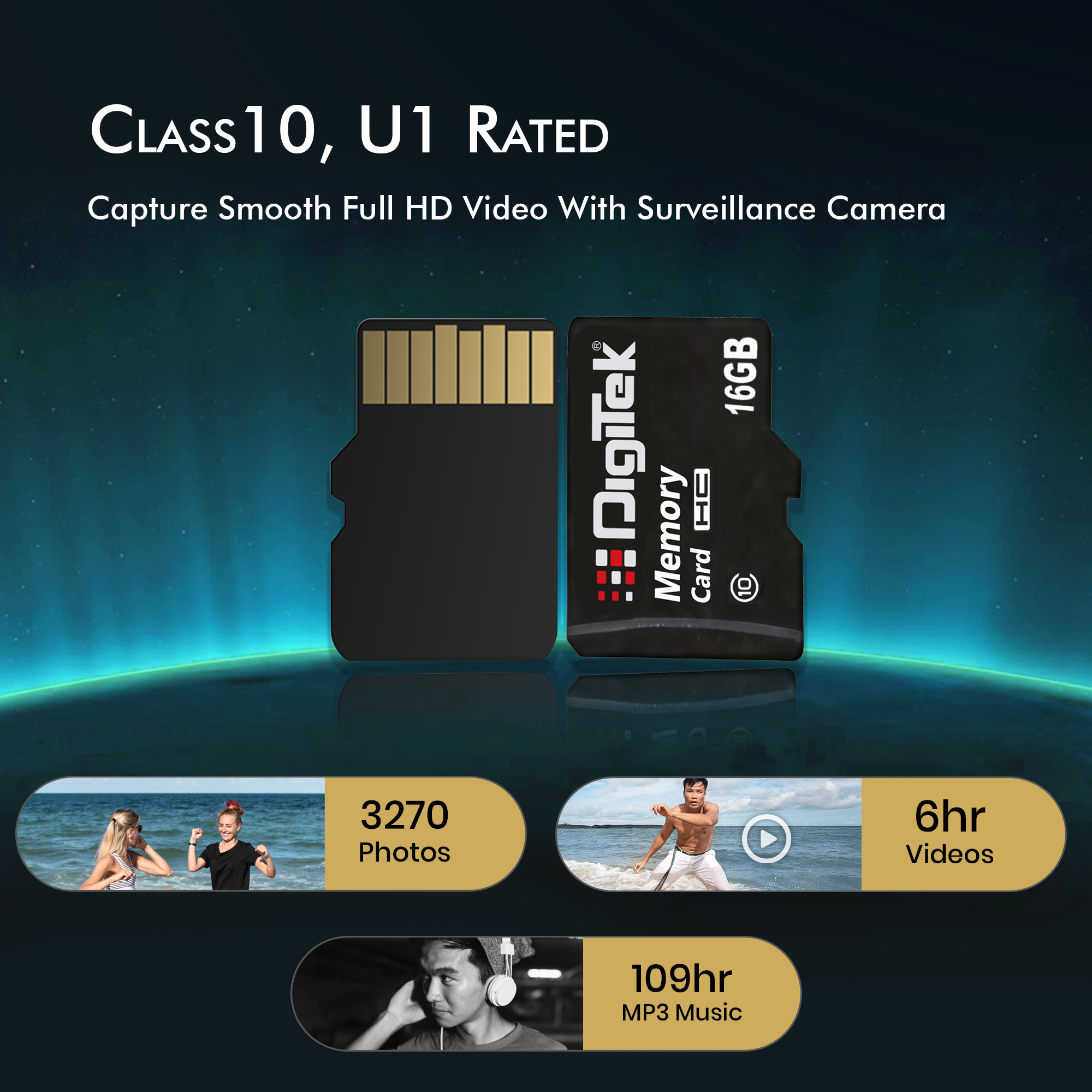 Digitek (DTF 16GB C10) High Speed Micro SDHC 16GB UHS-I Memory Card – A1, Class 10, 100MB/s Speed, Waterproof, Shockproof, X-Ray Safe, Ideal for Smartphones, Cameras, CCTV & More