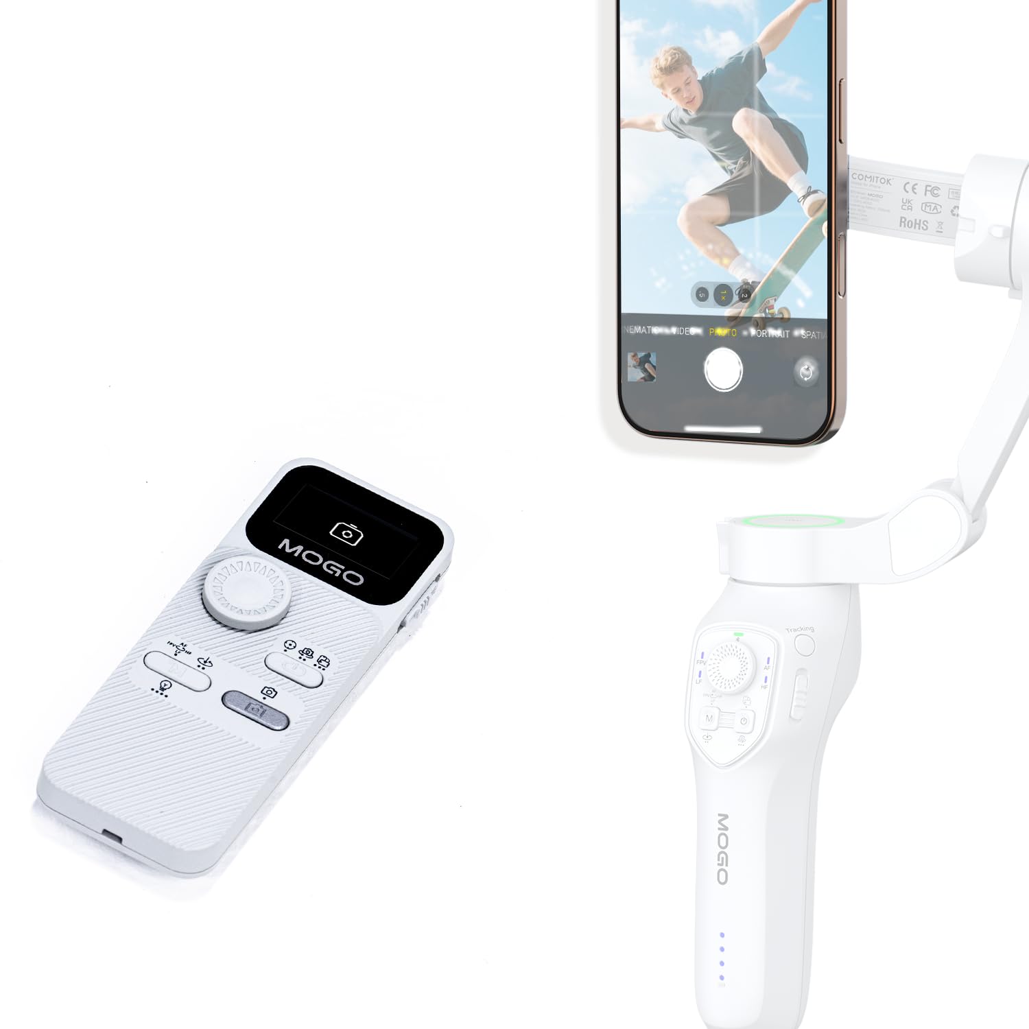 جهاز تحكم لاسلكي عن بعد من MOGO، حرر يديك، ملحق تصوير احترافي للتحكم في حركة التحريك والإمالة، تبديل الأوضاع، التبديل بين الكاميرات الأمامية والخلفية والتكبير/التصغير، متوافق فقط مع MOGO 