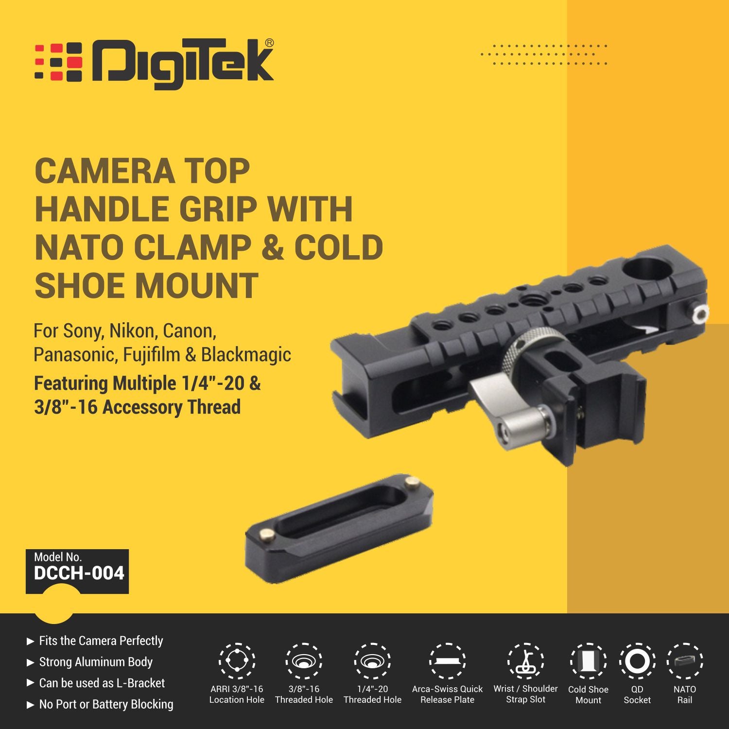 Digitek (DCCH -004) Camera Top Handle Grip with Nato Clamp & Cold Shoe Mount For Sony, Nikon, Canon, Panasonic, Fujifilm & Blackmagic