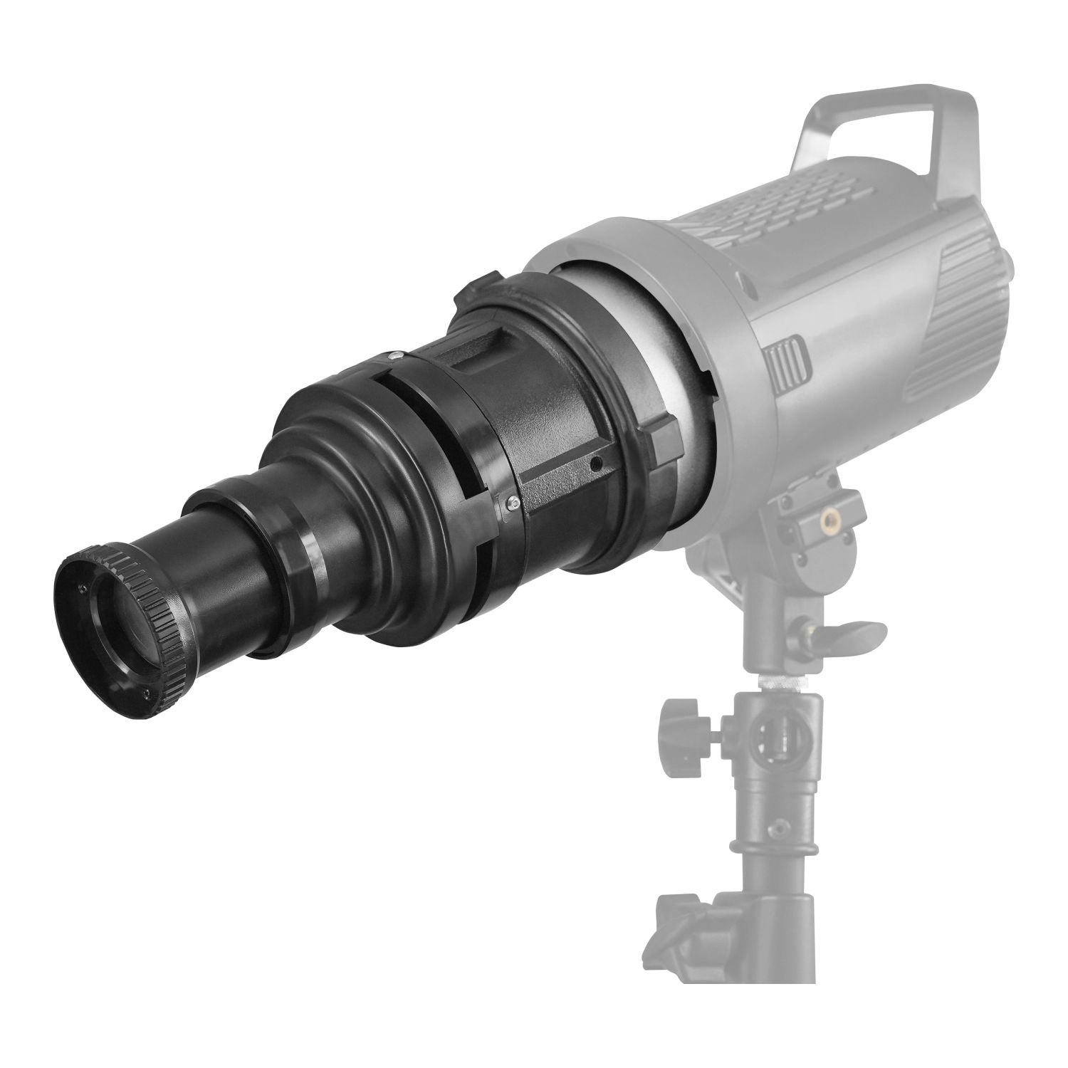 مجموعة جهاز عرض ضوئي Digitek (DS-240) Bowens Mount Optical Snoot مع إطار Gobo و 4 أفلام ملونة، و 6 أنماط Gobo من الفولاذ المقاوم للصدأ، وعدسة 38 درجة لأضواء LED، وعرض صورة حاد، ومناسب لأضواء LED المستمرة.