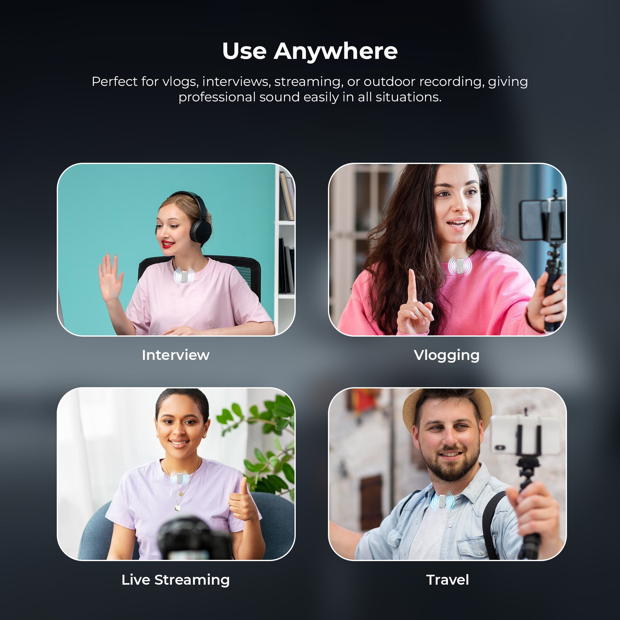 نظام ميكروفون لاسلكي Digitek (DWM 123) 2 في 1 مع علبة شحن ومشبك طوق مغناطيسي، وجهاز استقبال من النوع C لأجهزة iPhone 15 وما فوق، وهواتف Android، ومدى 60 مترًا، وميكروفون مدمج، للمبدعين ومدوني الفيديو (أبيض)