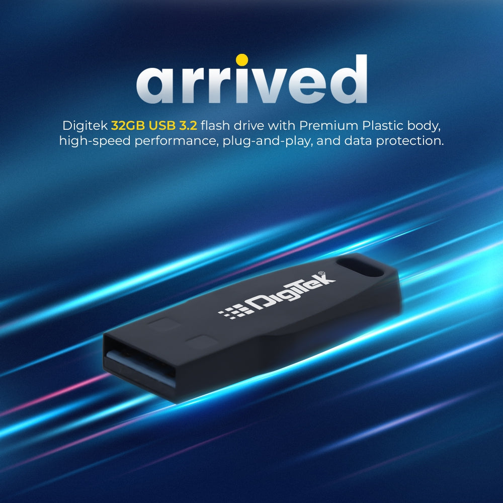 محرك أقراص فلاش USB 3.2 عالي السرعة من ديجيتك (Dud 3.2P 32GB)، سهل الاستخدام، مقاوم للأشعة السينية والمجالات المغناطيسية، هيكل بلاستيكي متين - متوافق مع أنظمة التشغيل ويندوز وماك 