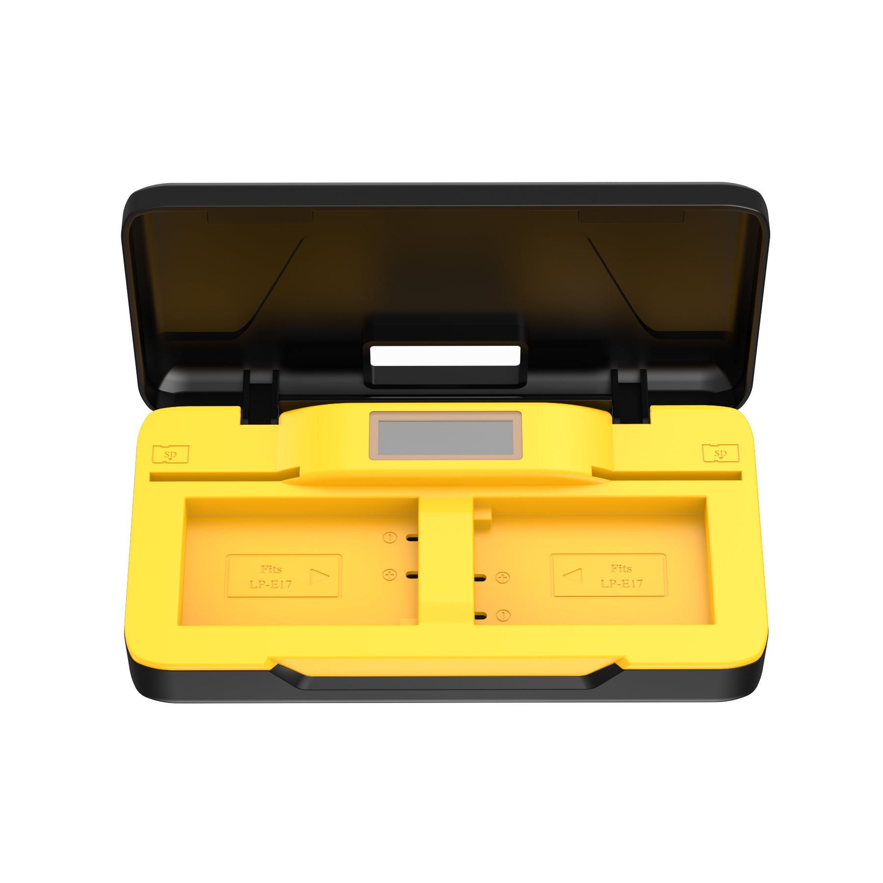 شاحن بطاريات مزدوج من ديجيتك (DUC-022 LP E17) لبطاريات LP-E17 وحامل بطاقة SD مع وظيفة بنك طاقة، ومنفذ USB-A، وشاشة LCD، وحافظة واقية، وتشغيل سهل الاستخدام.